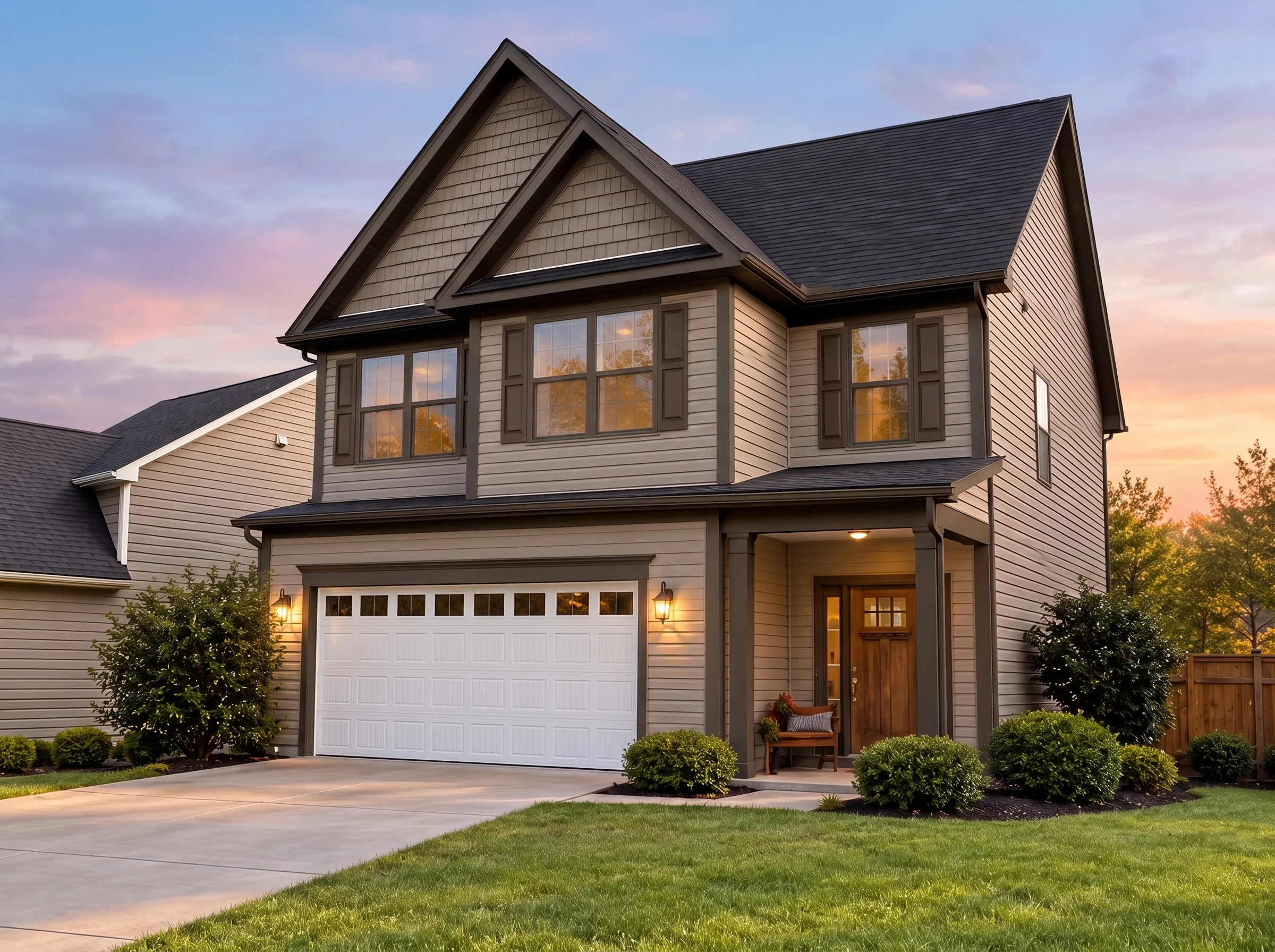 Plan  12-2761 – Auburn Point Homestead  | New American – 3-Bed, 3.5-Bath, 1,798 SF - Mushroom Taupe, AI-generated exterior concept