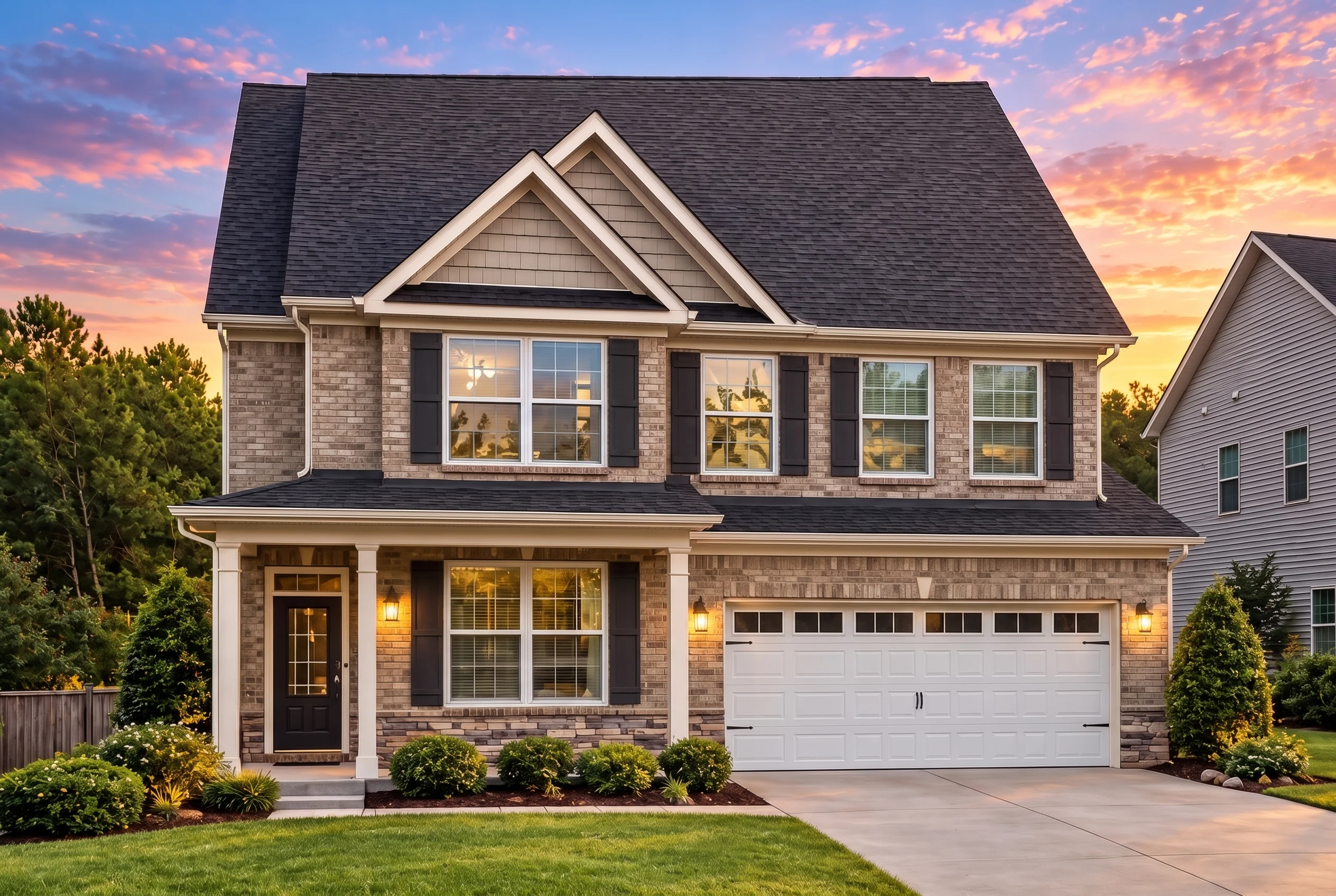 Plan  12-2784 – Aster Orchard Haven  | Traditional New American – 4-Bed, 3.5-Bath, 3,375 SF - Natural Brick, AI-generated exterior concept