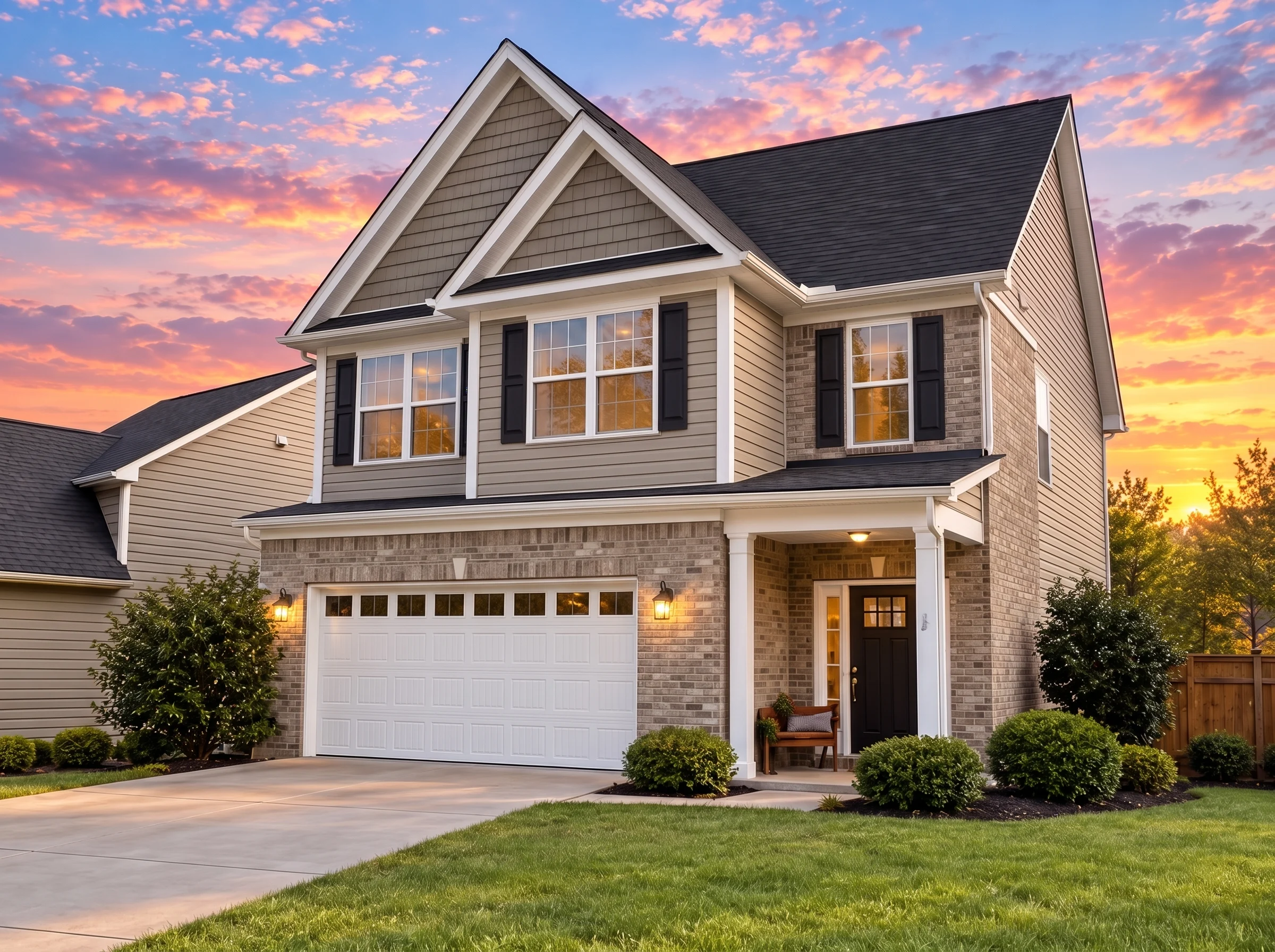 Plan  12-2761 – Auburn Point Homestead  | New American – 3-Bed, 3.5-Bath, 1,798 SF - Natural Brick, AI-generated exterior concept
