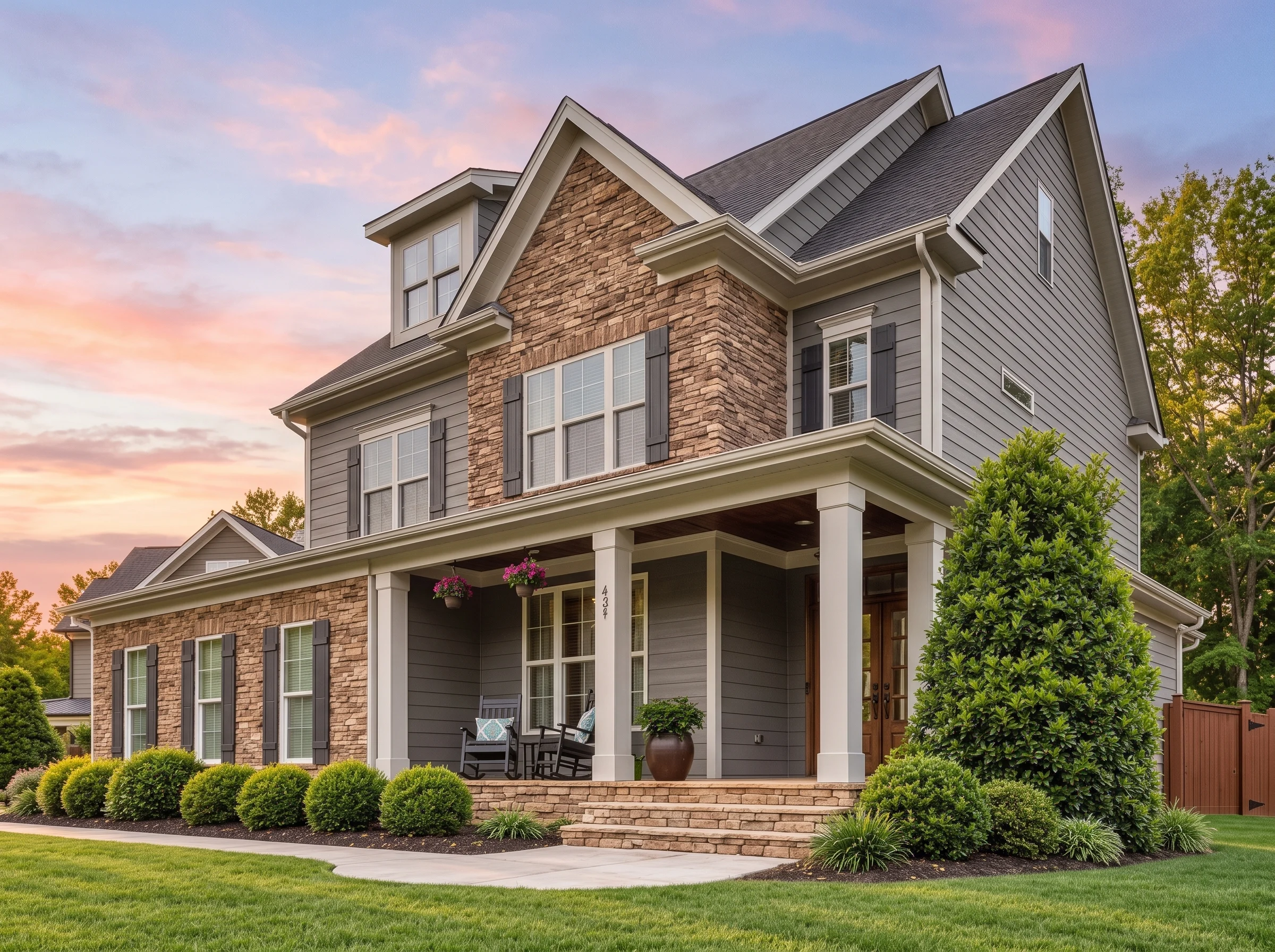 Plan  12-2882 – West Peak Builders |  New American – 5-Bed, 3.5-Bath, 3,177 SF - Warm Charcoal, AI-generated exterior concept