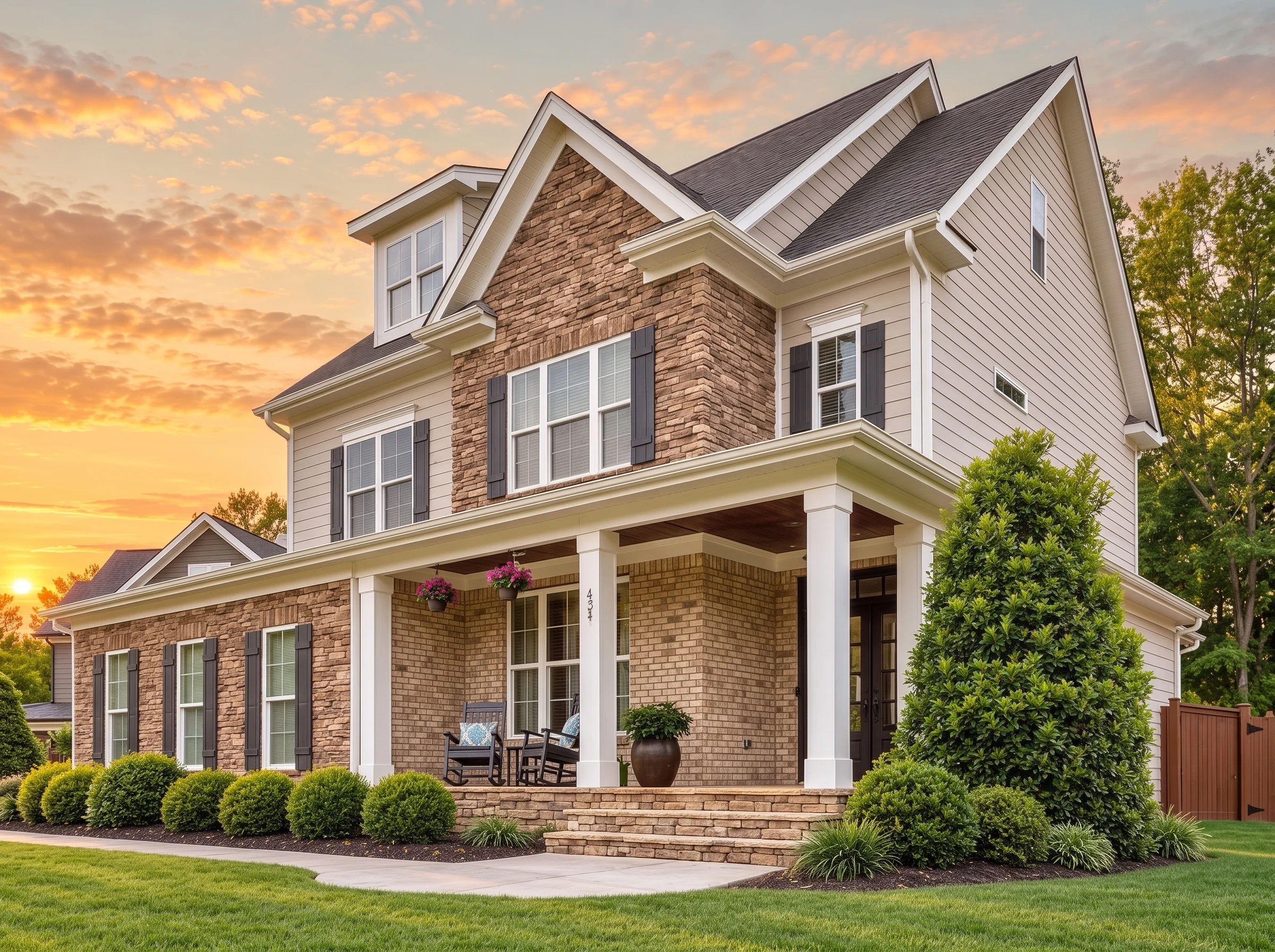 Plan  12-2882 – West Peak Builders |  New American – 5-Bed, 3.5-Bath, 3,177 SF - Natural Brick, AI-generated exterior concept