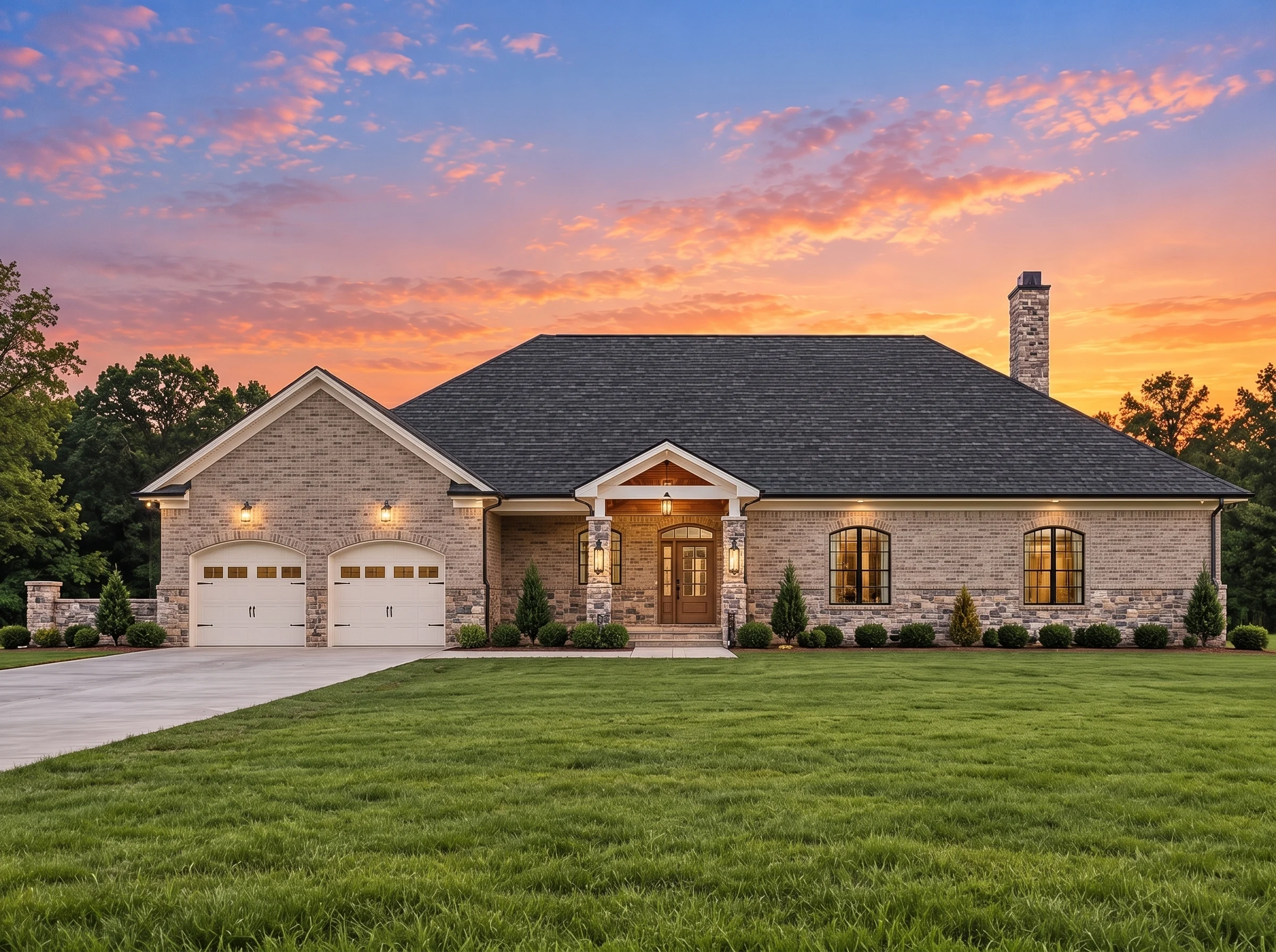 Plan  12-2877 – Auburn Summit Estate  | Georgian – 5-Bed, 5-Bath, 4,765 SF - Natural Brick, AI-generated exterior concept