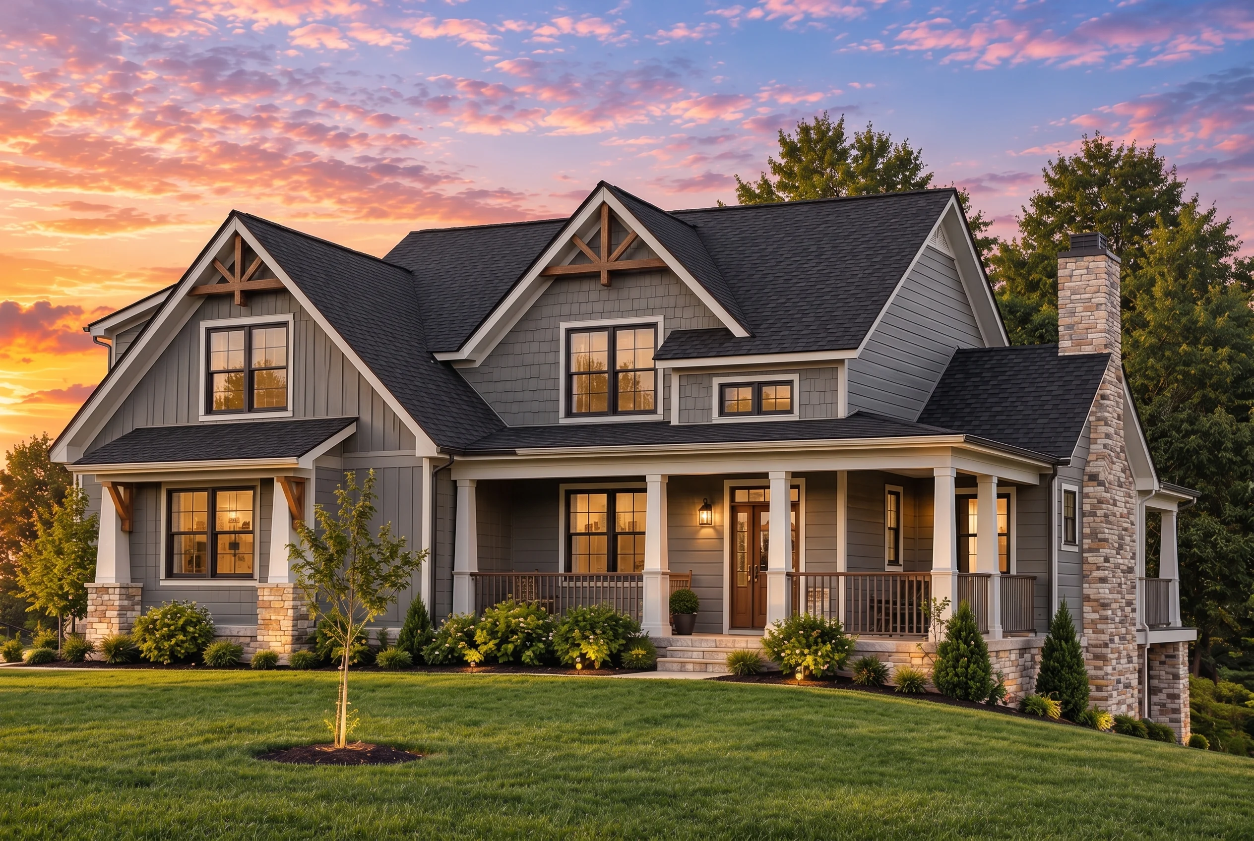 Plan  12-2857 – Auburn Garden Residence | Craftsman – 3-Bed, 2.5-Bath, 1,892 SF - Warm Charcoal, AI-generated exterior concept