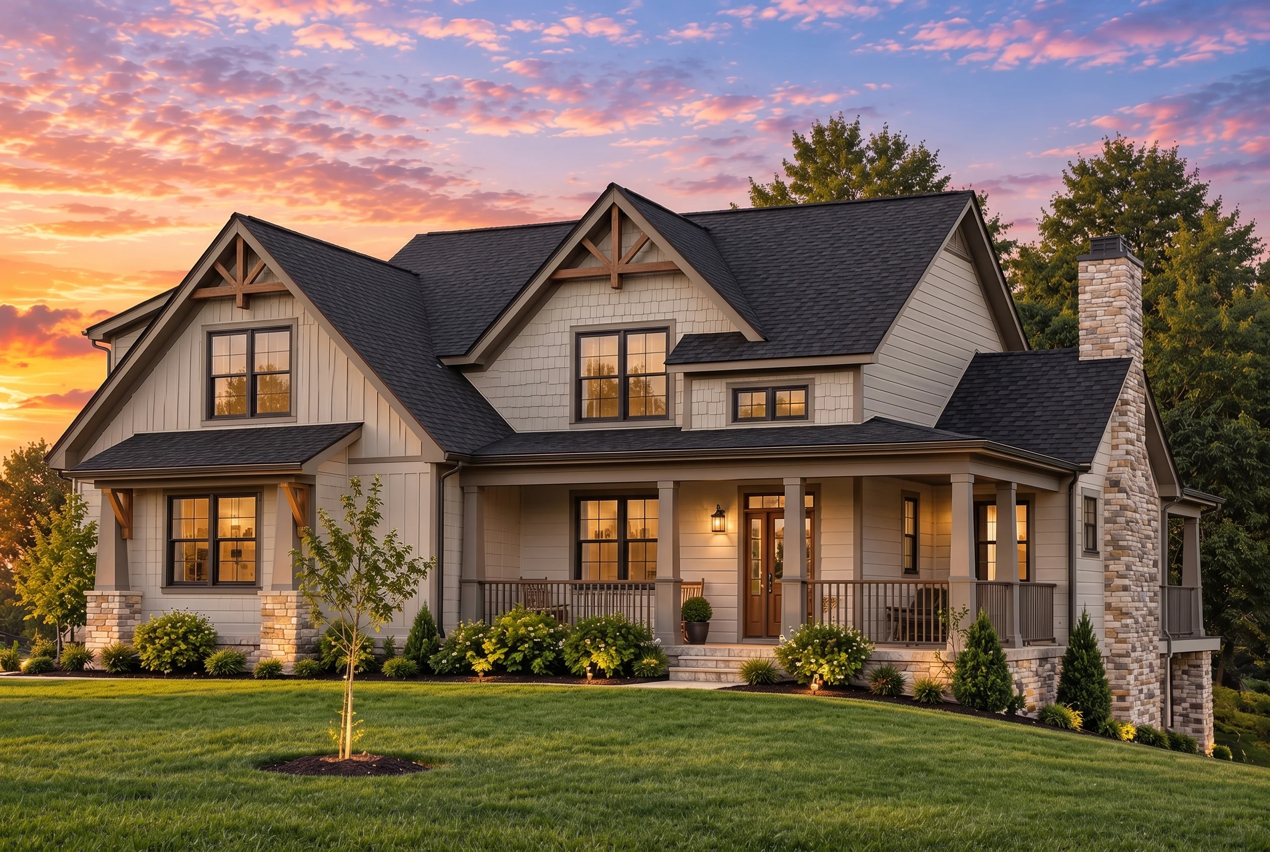 Plan  12-2857 – Auburn Garden Residence | Craftsman – 3-Bed, 2.5-Bath, 1,892 SF - Mushroom Taupe, AI-generated exterior concept
