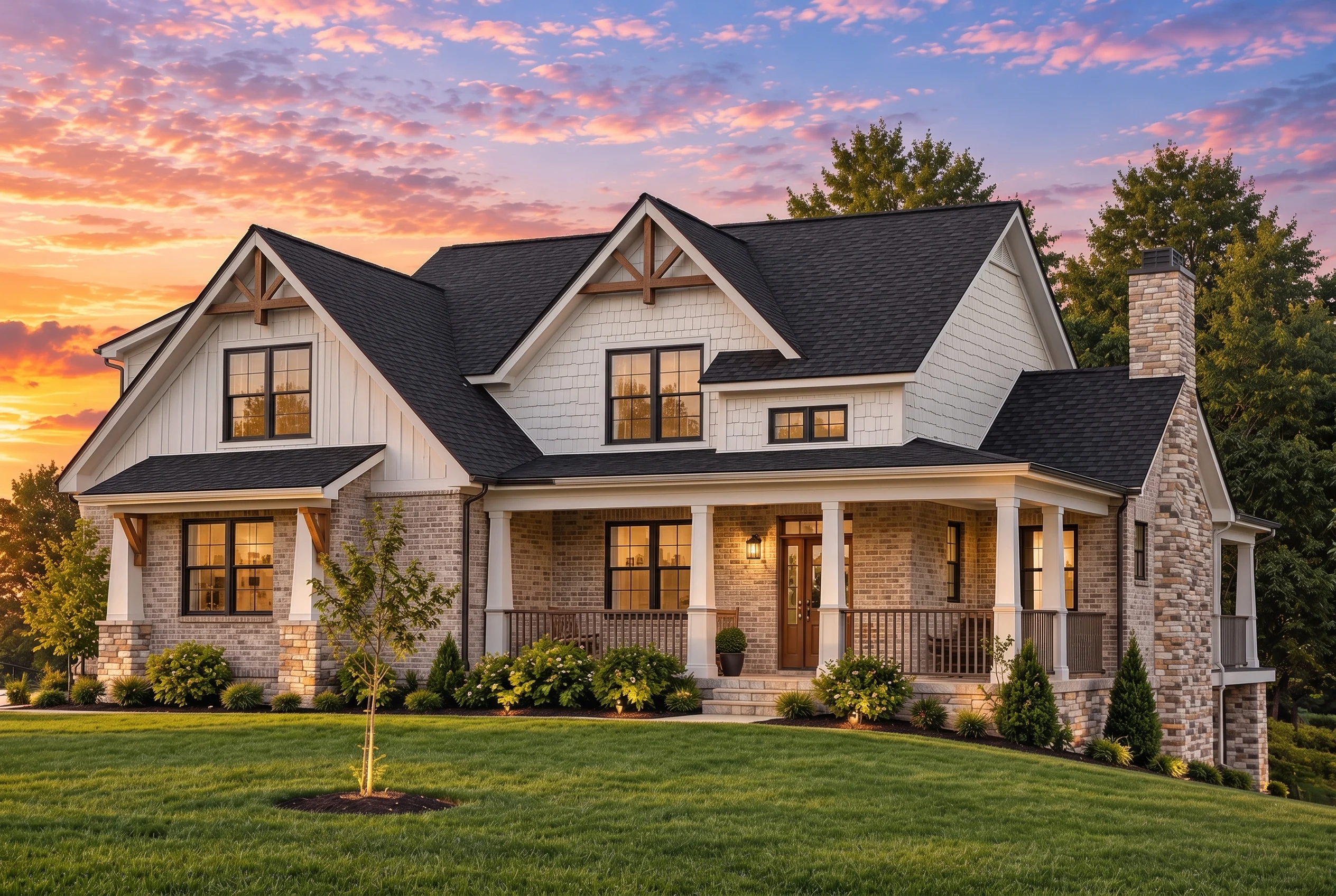 Plan  12-2857 – Auburn Garden Residence | Craftsman – 3-Bed, 2.5-Bath, 1,892 SF - Natural Brick, AI-generated exterior concept