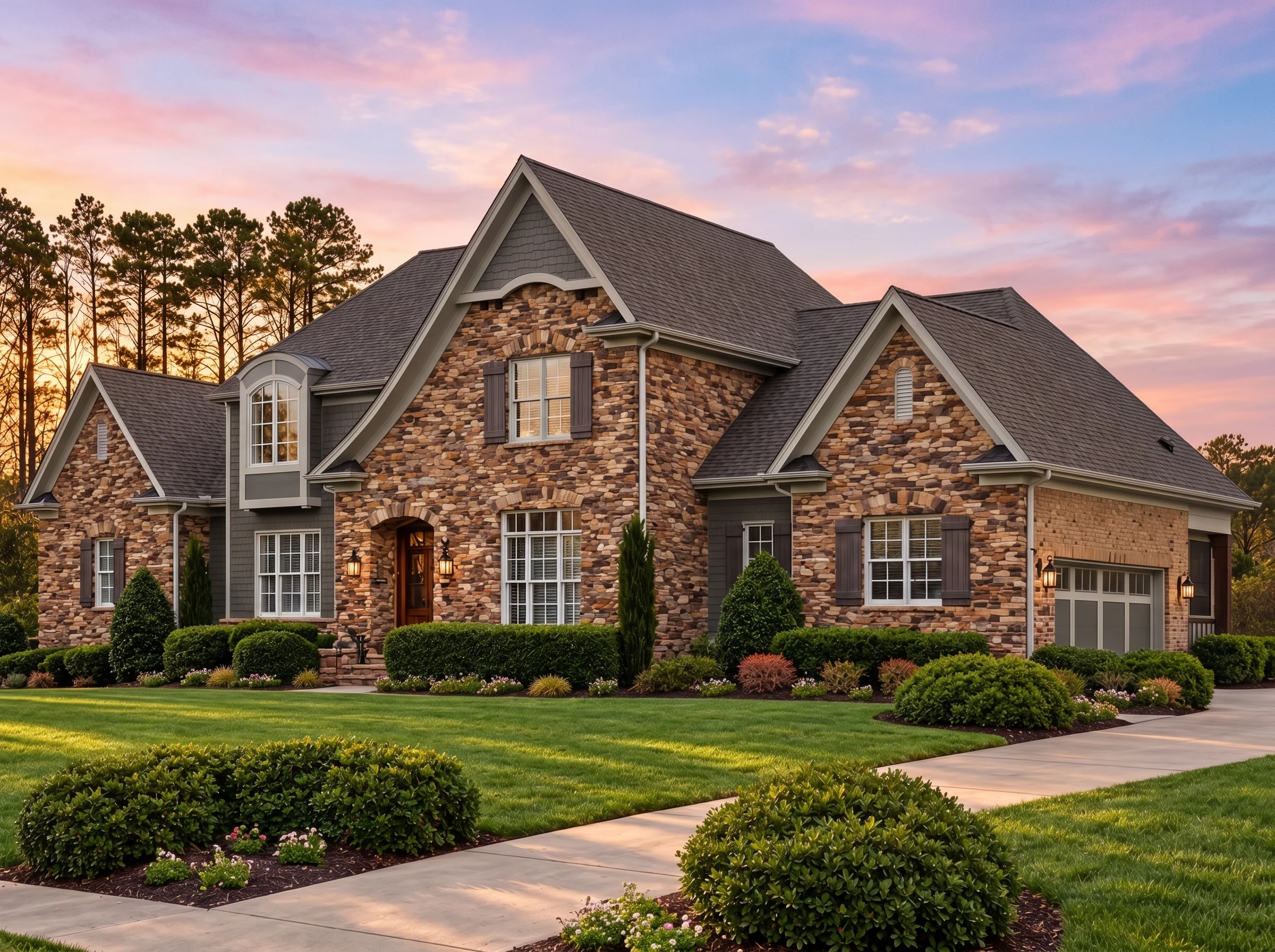 Plan  13-1035 – Juniper Bluff Retreat  | Traditional New American – 5-Bed, 5-Bath, 6,160 SF - Warm Charcoal, AI-generated exterior concept