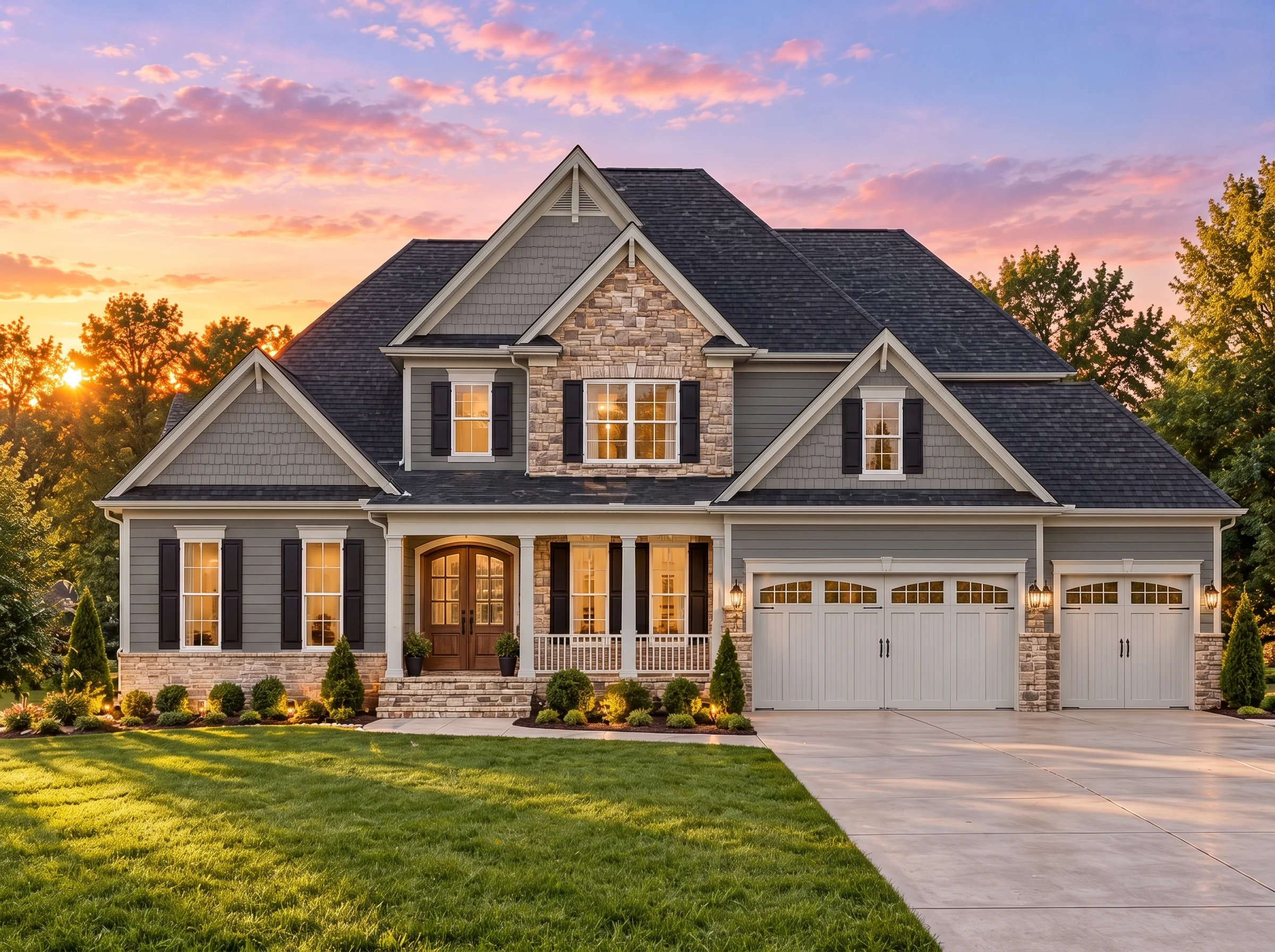 Plan  13-1018 – Lavender Lane Cottage  | Traditional – 5-Bed, 4.5-Bath, 3,822 SF - Warm Charcoal, AI-generated exterior concept