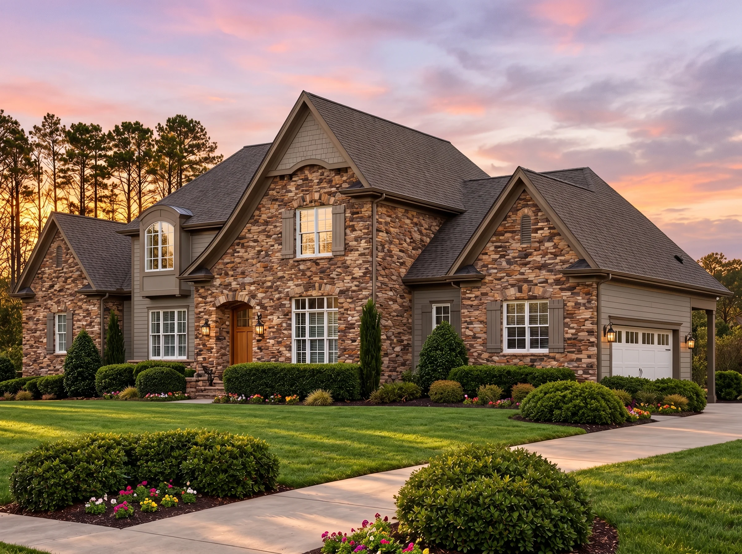 Plan  13-1035 – Juniper Bluff Retreat  | Traditional New American – 5-Bed, 5-Bath, 6,160 SF - Mushroom Taupe, AI-generated exterior concept
