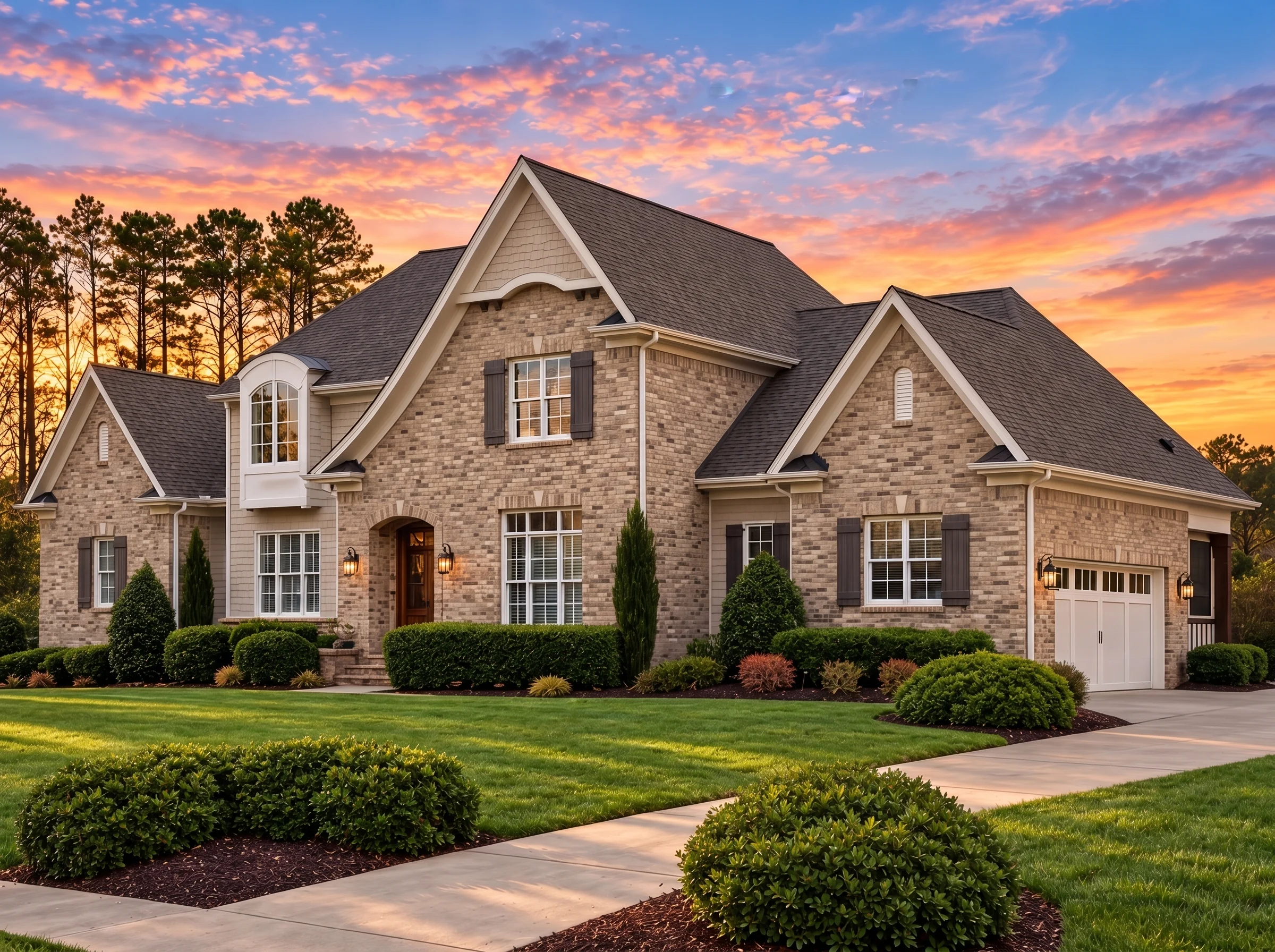 Plan  13-1035 – Juniper Bluff Retreat  | Traditional New American – 5-Bed, 5-Bath, 6,160 SF - Natural Brick, AI-generated exterior concept
