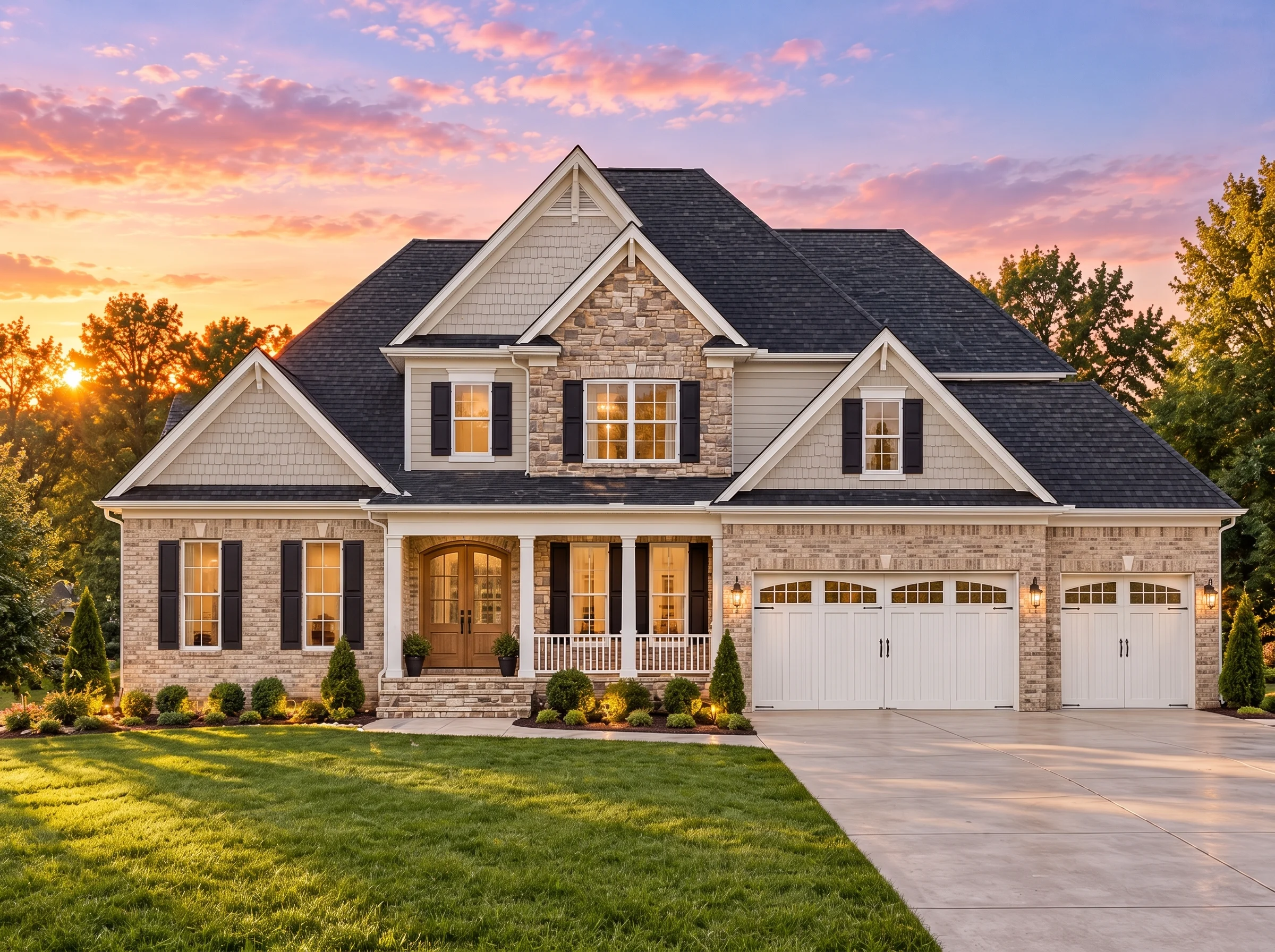 Plan  13-1018 – Lavender Lane Cottage  | Traditional – 5-Bed, 4.5-Bath, 3,822 SF - Natural Brick, AI-generated exterior concept