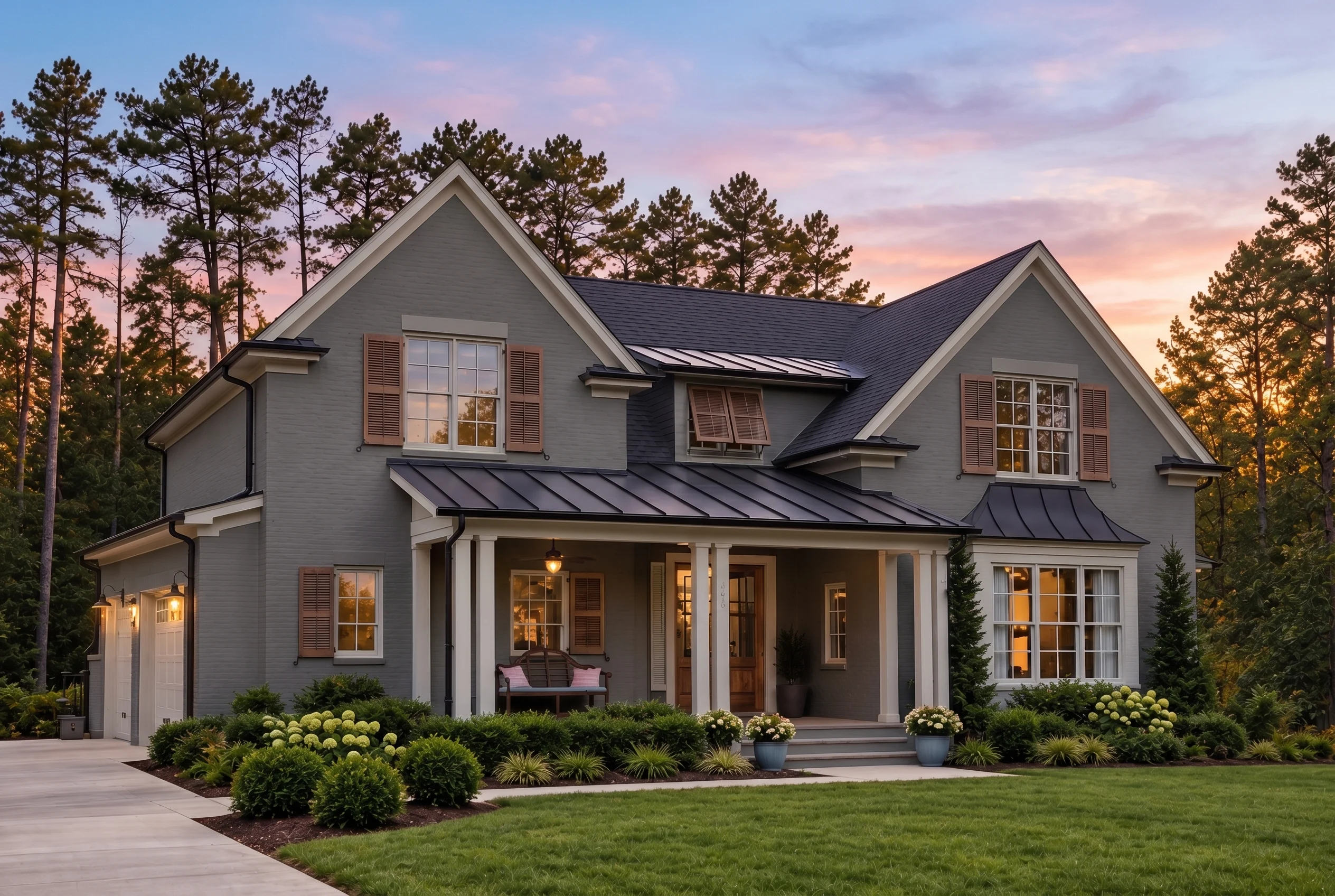Plan  13-1007 – Aster Summit Farmhouse  | Traditional Colonial – 4-Bed, 3.5-Bath, 3,987 SF - Warm Charcoal, AI-generated exterior concept