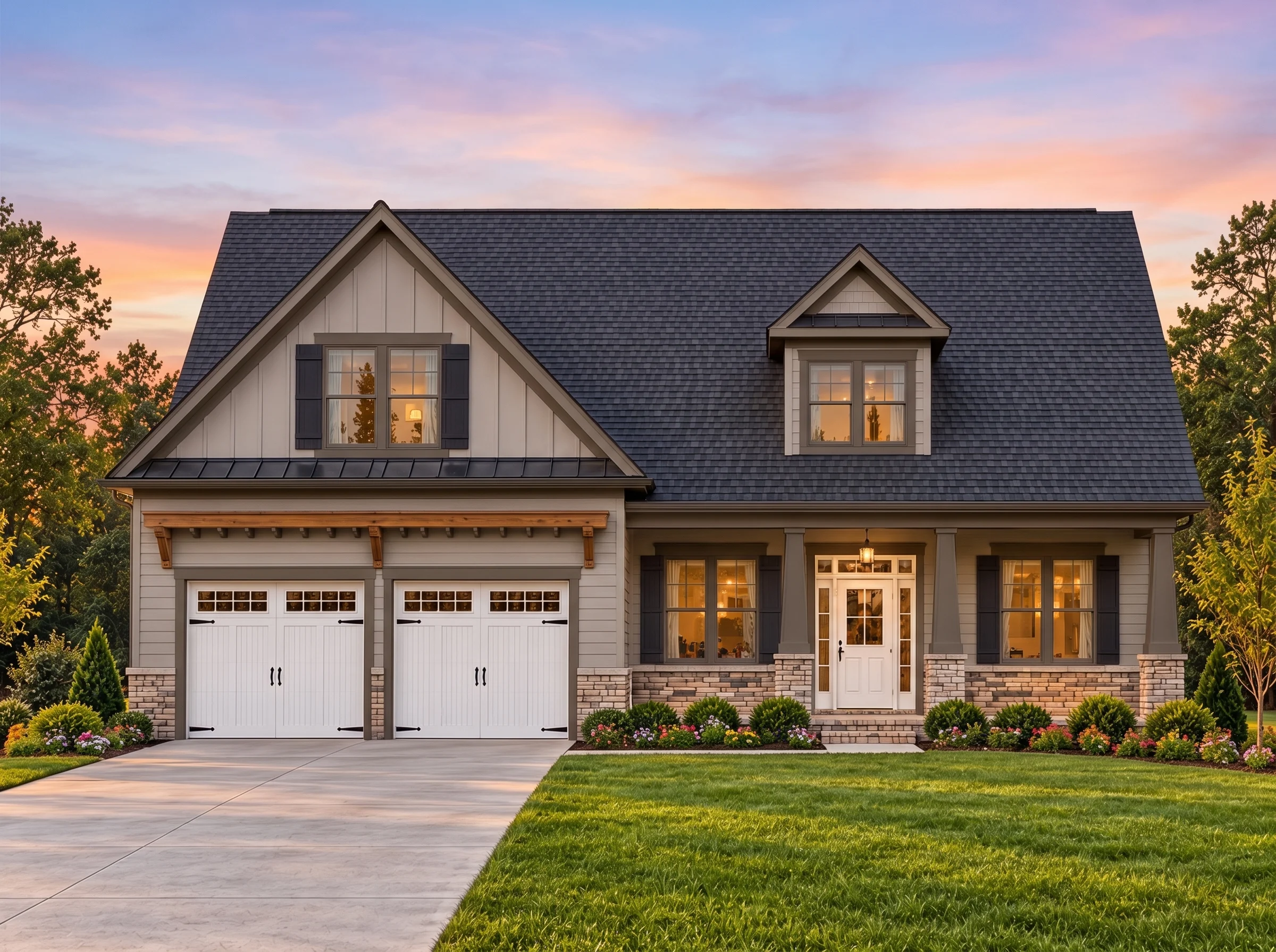 Plan  12-3333 – Wave Retreat |  Traditional – 3-Bed, 2-Bath, 2,006 SF - Mushroom Taupe, AI-generated exterior concept