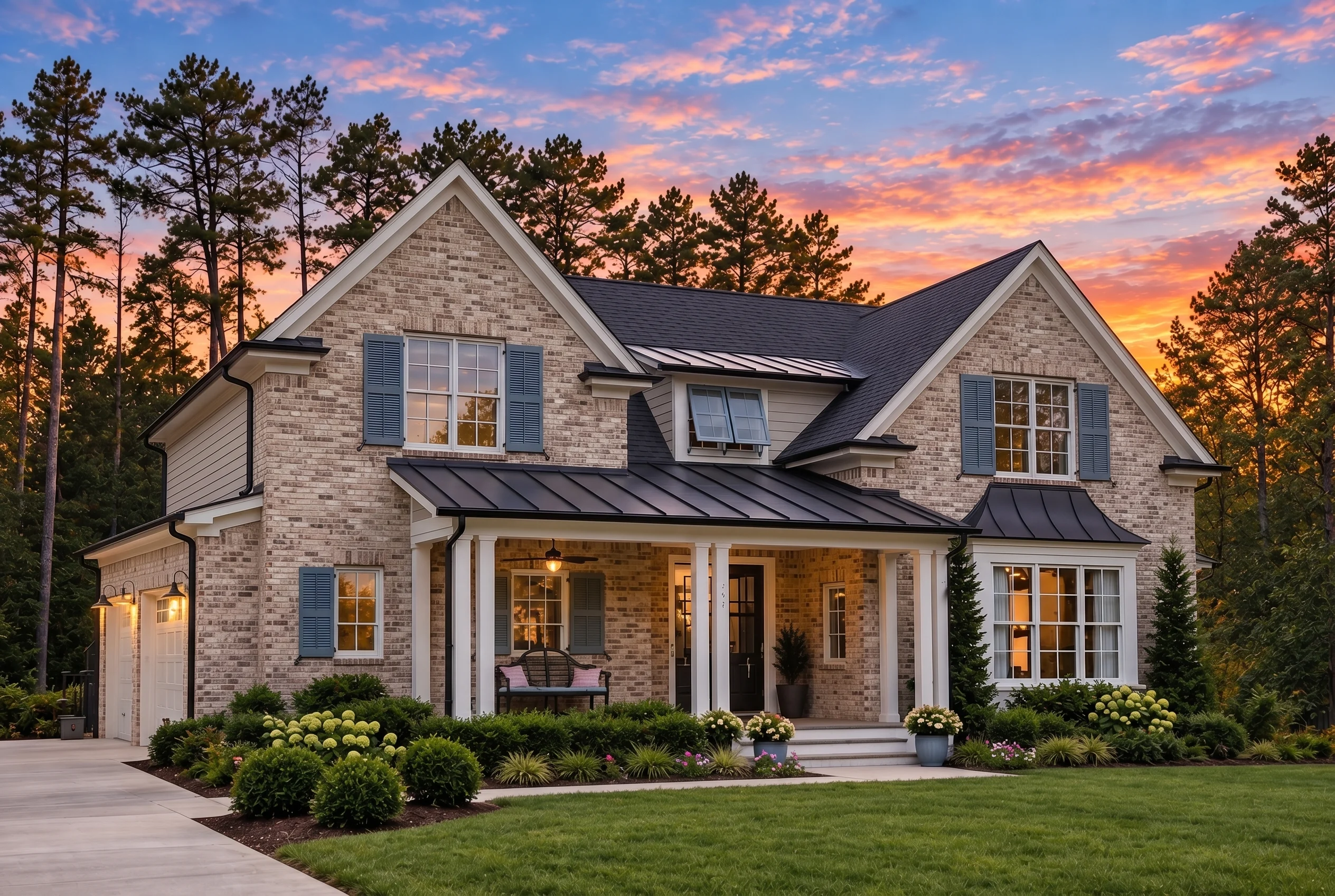 Plan  13-1007 – Aster Summit Farmhouse  | Traditional Colonial – 4-Bed, 3.5-Bath, 3,987 SF - Natural Brick, AI-generated exterior concept