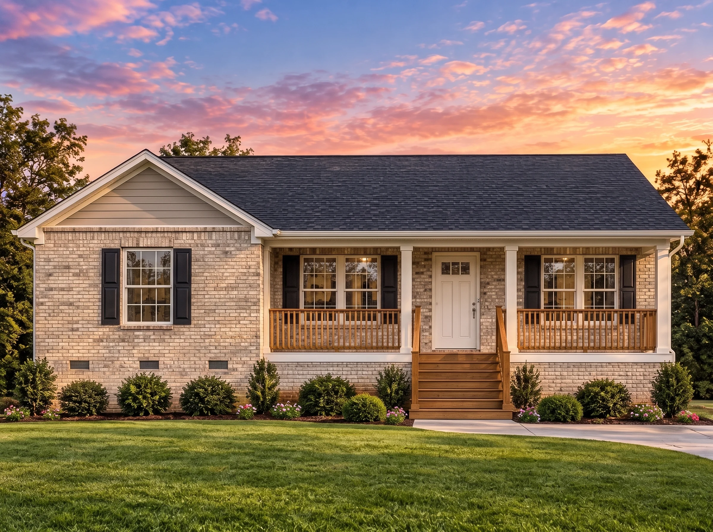 Plan  12-2989 – Opulent Abodes |  Traditional Ranch – 3-Bed, 2.5-Bath, 1,067 SF - Natural Brick, AI-generated exterior concept