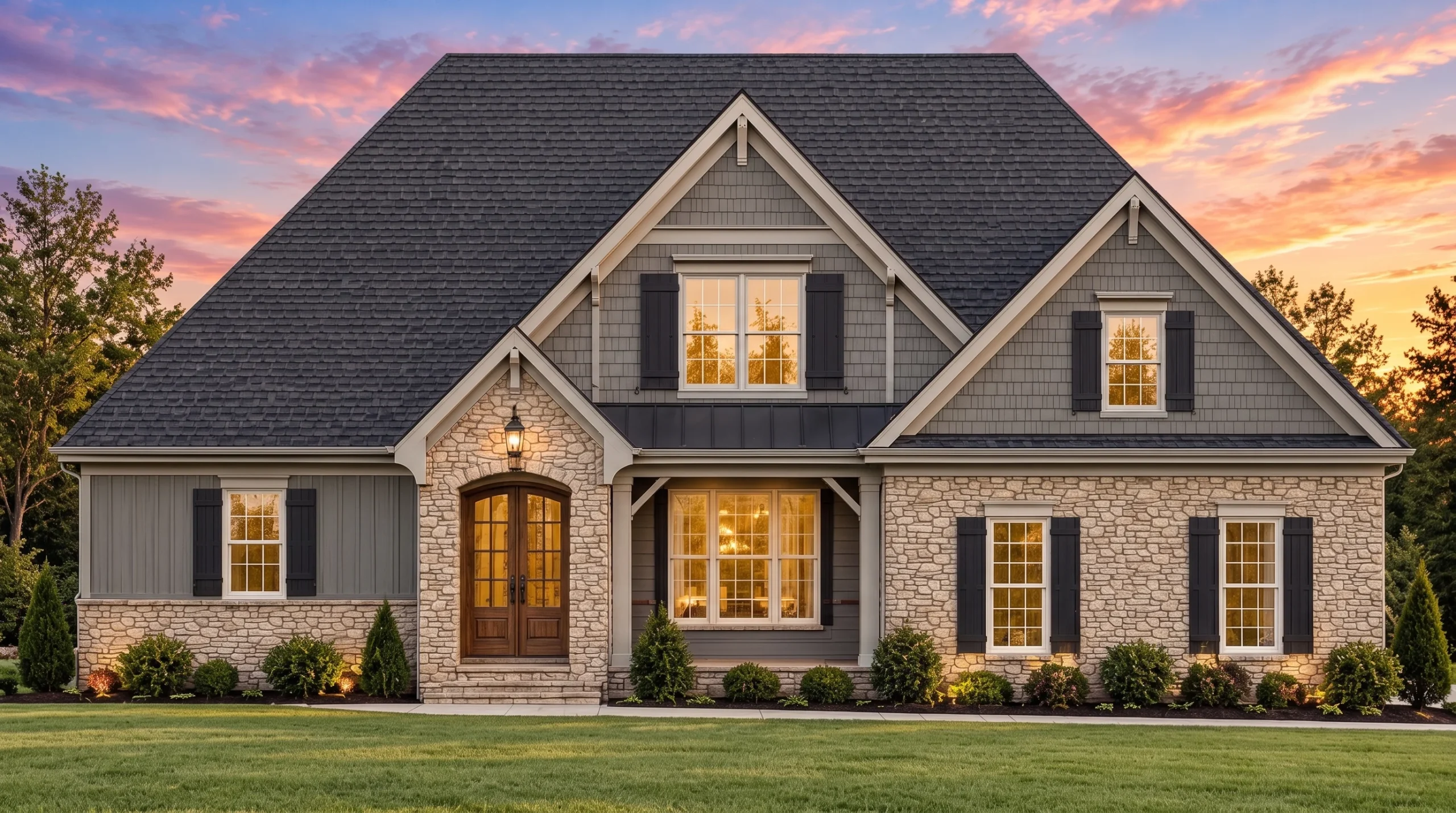 Plan  12-2974 – Holly Springs Manor  | Traditional Colonial – 3-Bed, 3.5-Bath, 2,929 SF - Warm Charcoal, AI-generated exterior concept
