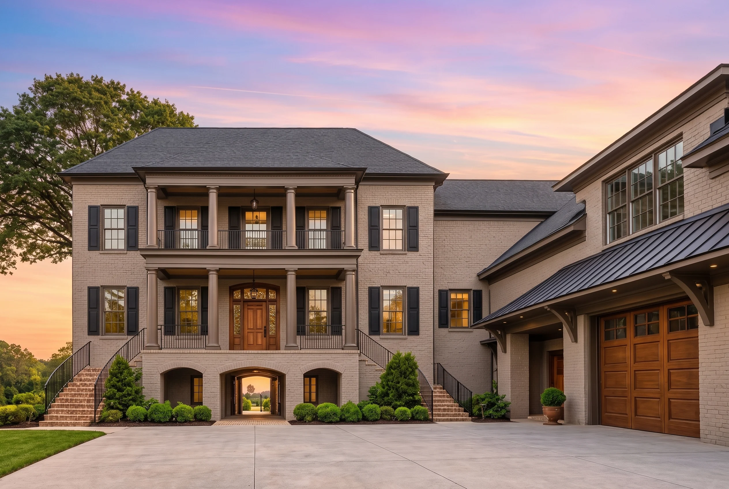 Plan  12-2973 – Dogwood Cove Cabin |  Georgian Colonial – 4-Bed, 5.5-Bath, 5,912 SF - Mushroom Taupe, AI-generated exterior concept