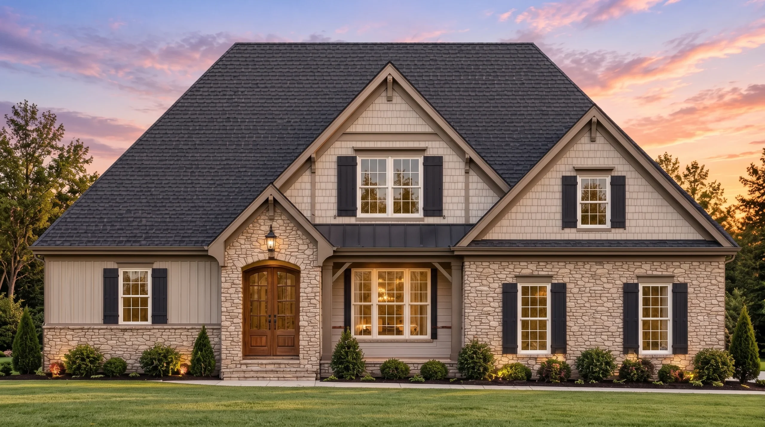 Plan  12-2974 – Holly Springs Manor  | Traditional Colonial – 3-Bed, 3.5-Bath, 2,929 SF - Mushroom Taupe, AI-generated exterior concept