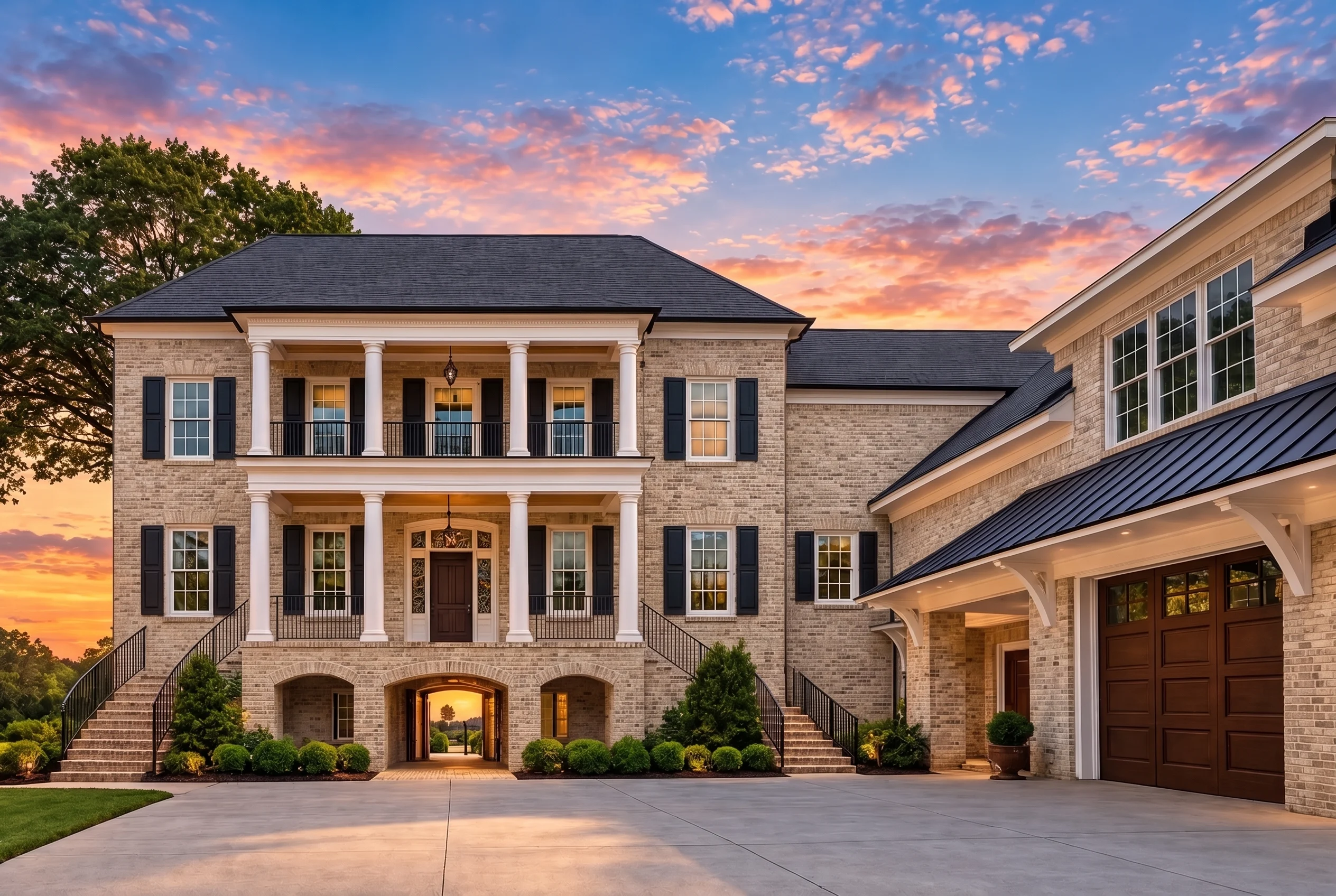 Plan  12-2973 – Dogwood Cove Cabin |  Georgian Colonial – 4-Bed, 5.5-Bath, 5,912 SF - Natural Brick, AI-generated exterior concept
