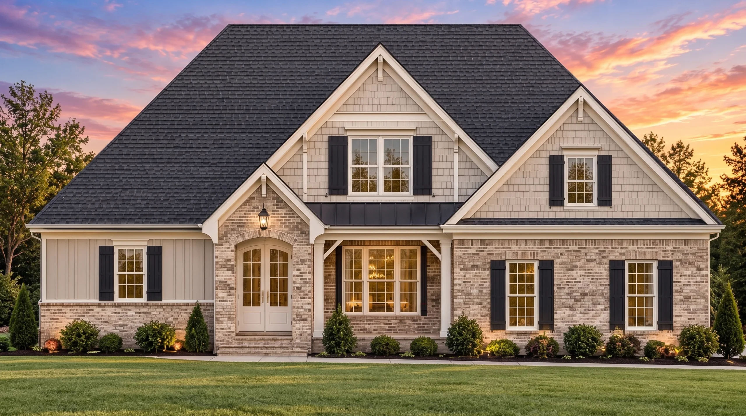 Plan  12-2974 – Holly Springs Manor  | Traditional Colonial – 3-Bed, 3.5-Bath, 2,929 SF - Natural Brick, AI-generated exterior concept