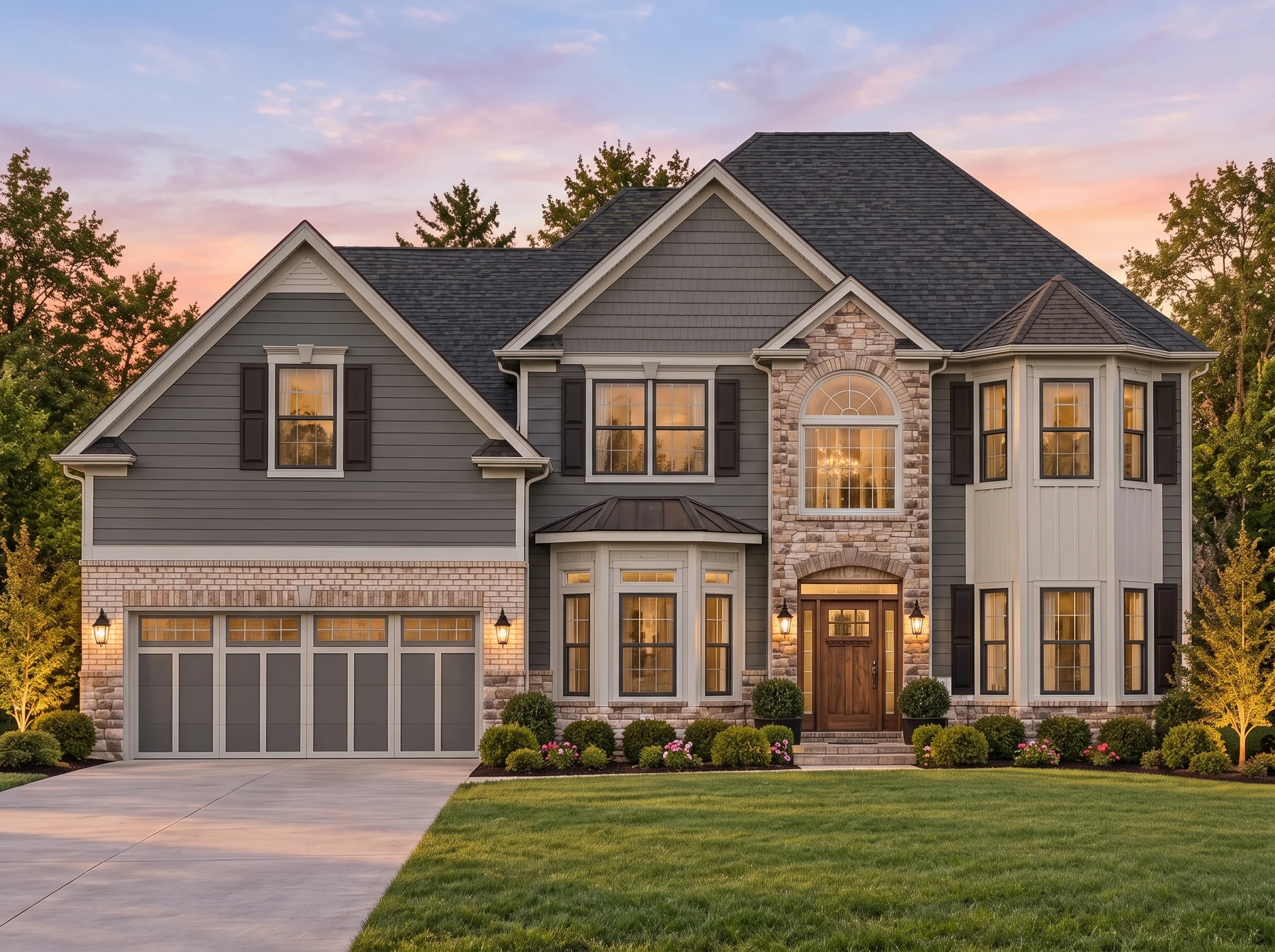 Plan  12-2953 – Walnut Meadow Farm |  New American – 4-Bed, 3.5-Bath, 3,221 SF - Warm Charcoal, AI-generated exterior concept