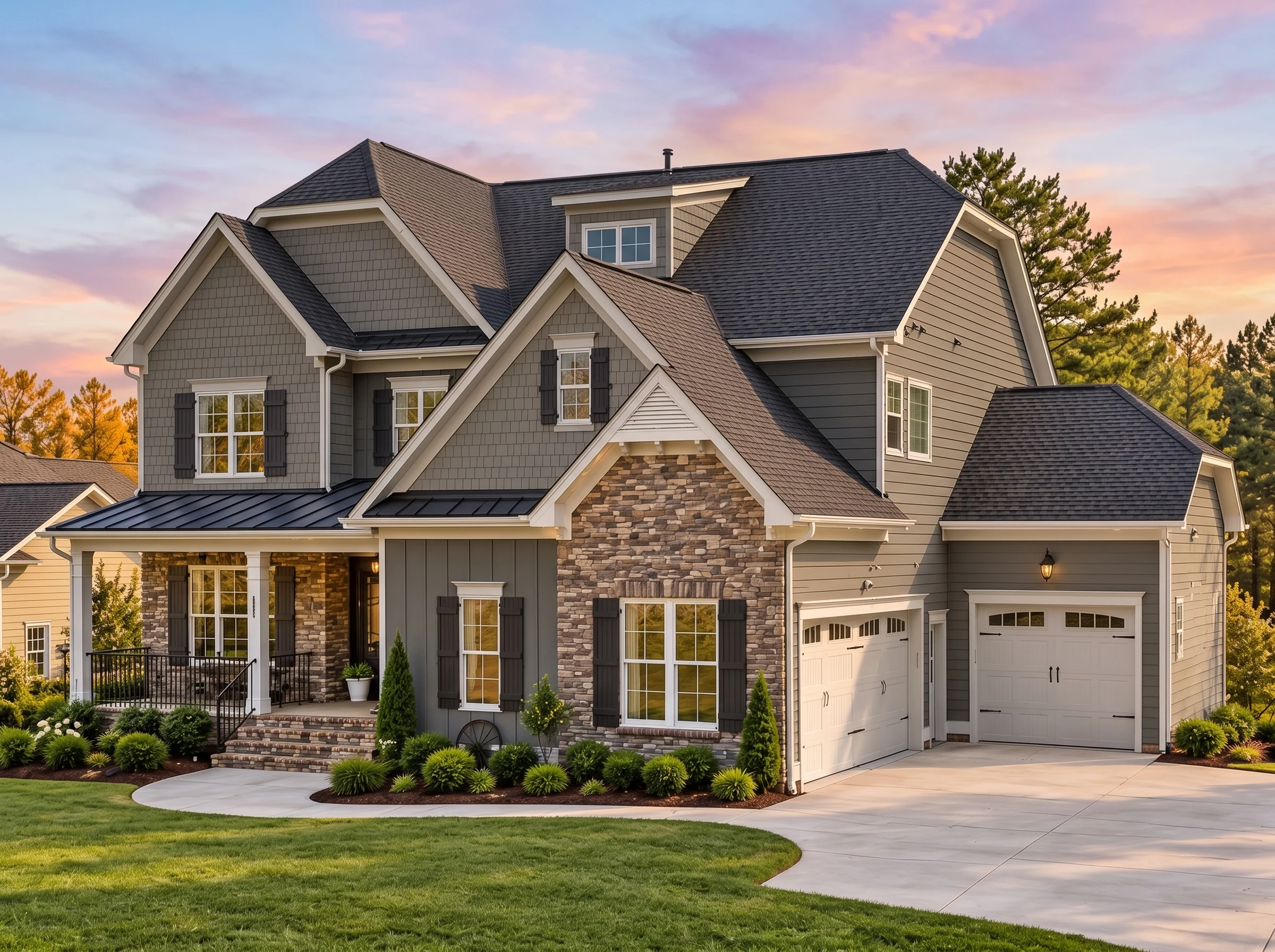 Plan  12-2943 – Aster River Haven |  New American – 5-Bed, 5-Bath, 4,306 SF - Warm Charcoal, AI-generated exterior concept