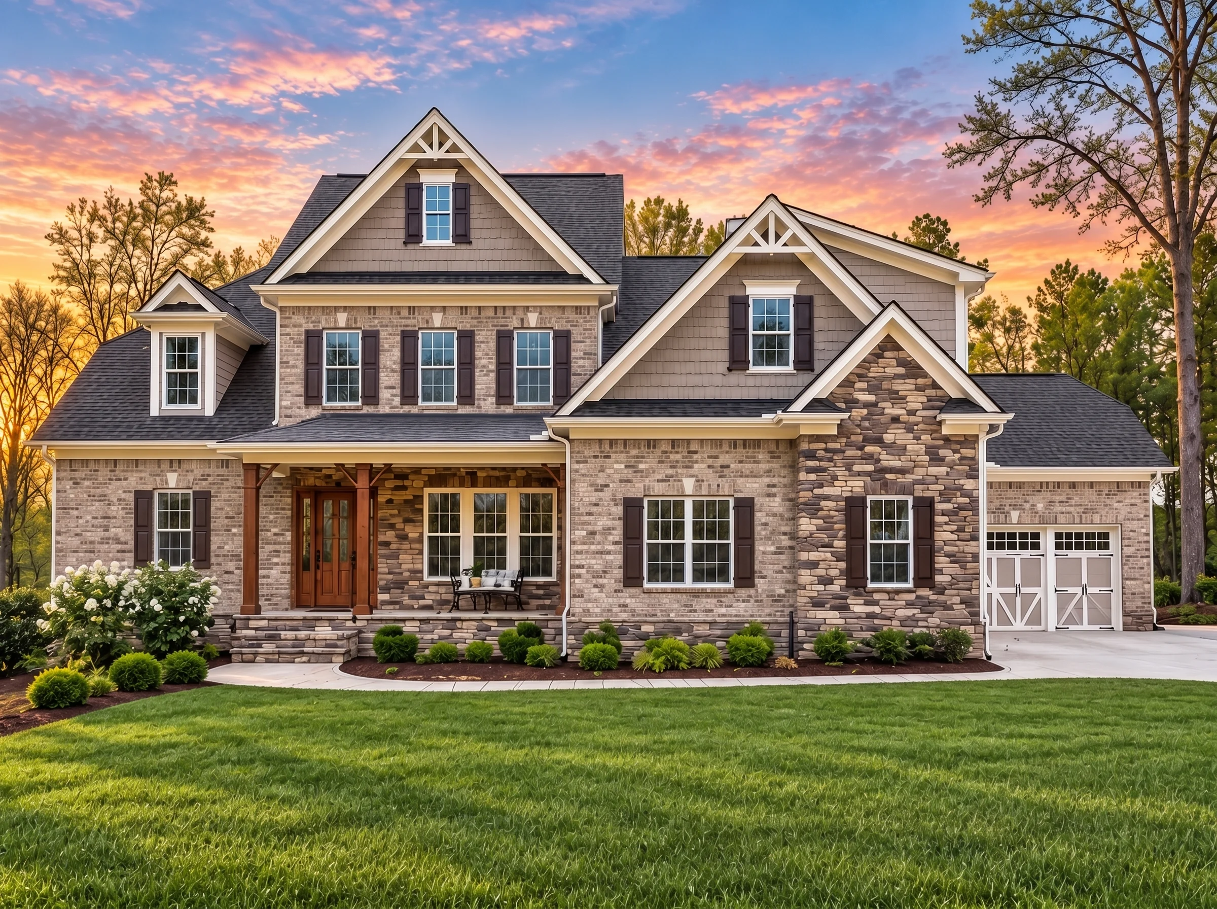 Plan  12-2957 – Alder Brook Cottage  | New American – 5-Bed, 3.5-Bath, 4,393 SF - Natural Brick, AI-generated exterior concept