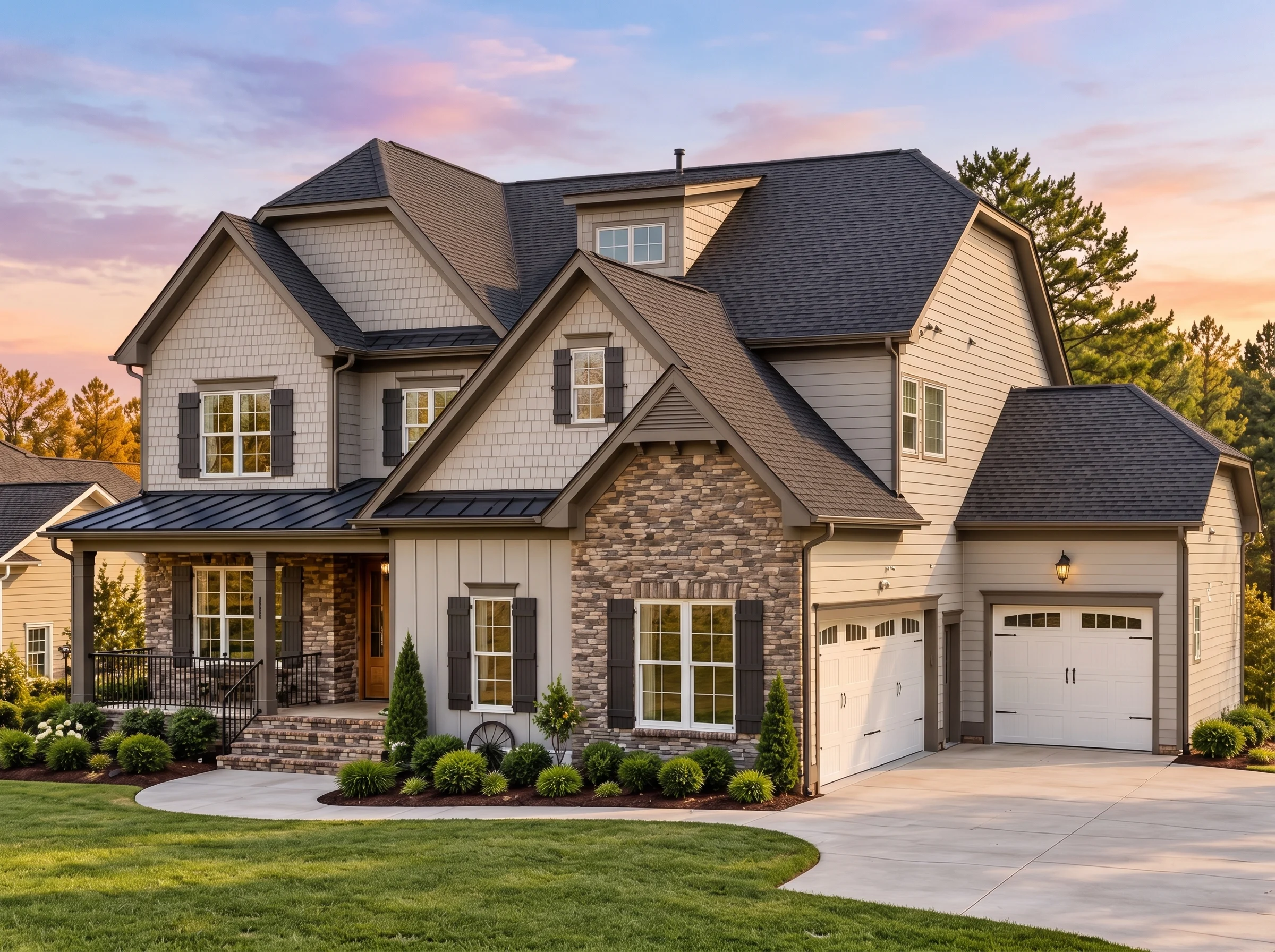 Plan  12-2943 – Aster River Haven |  New American – 5-Bed, 5-Bath, 4,306 SF - Mushroom Taupe, AI-generated exterior concept