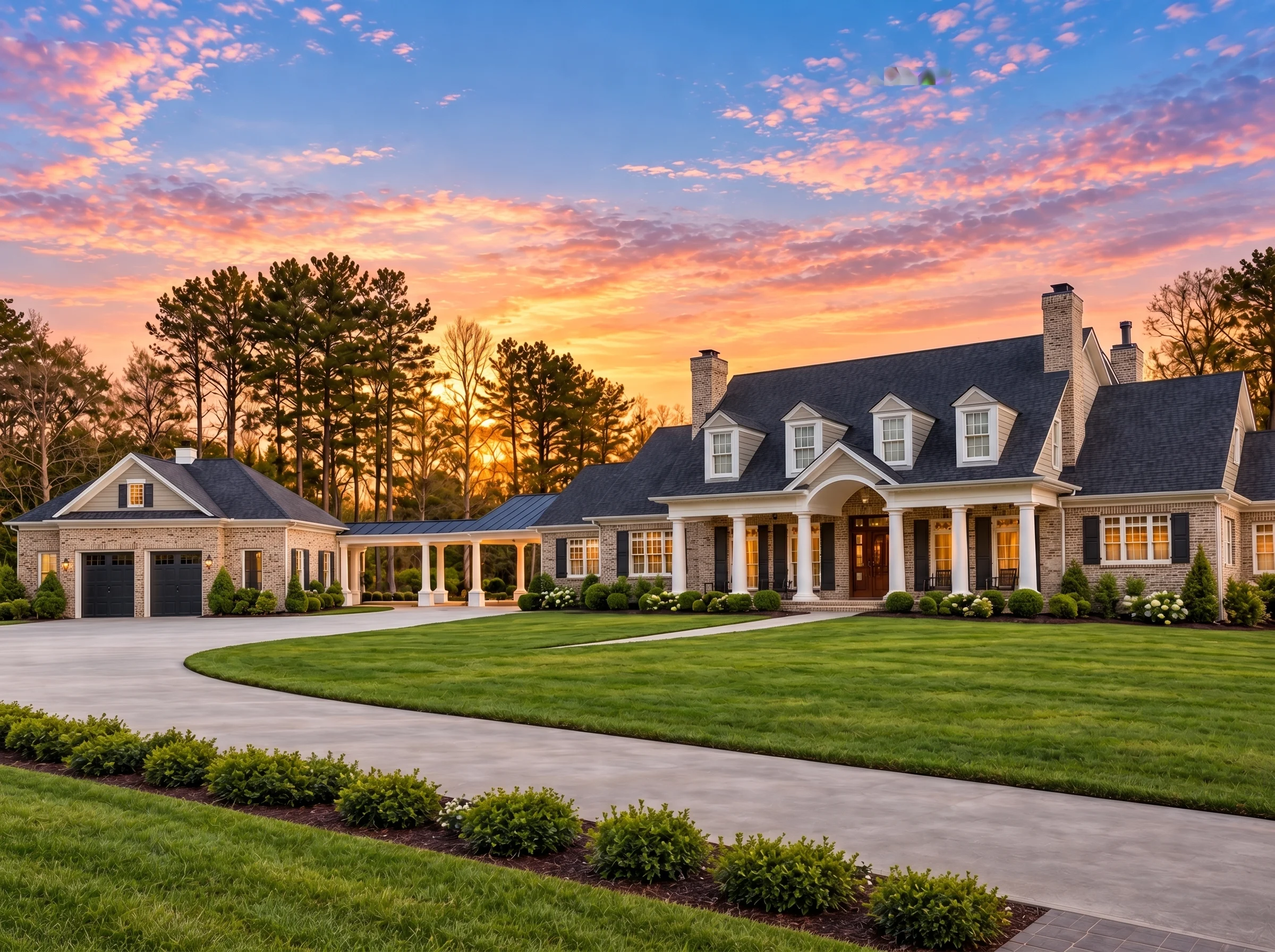 Plan  12-2938 – HomeSafeNest |  Classical Southern – 5-Bed, 4.5-Bath, 5,884 SF - Natural Brick, AI-generated exterior concept