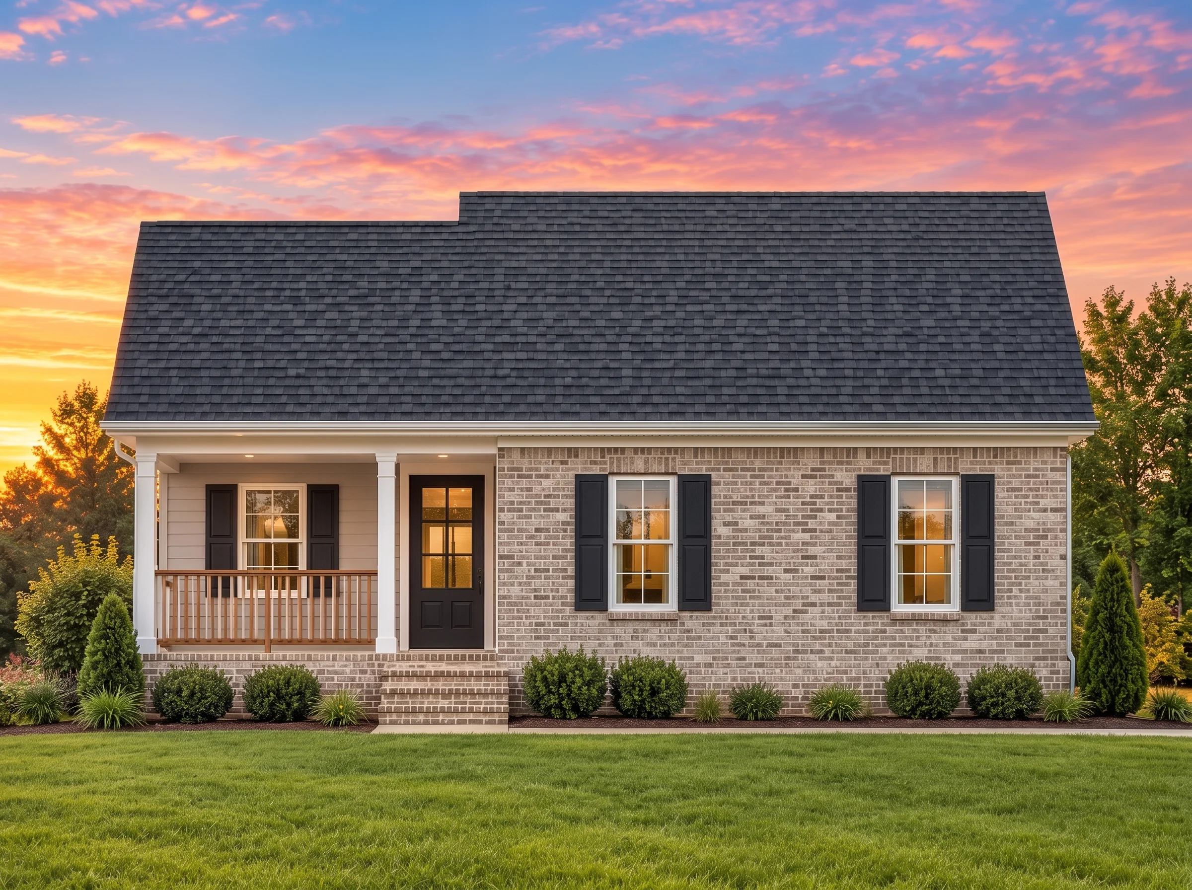 Plan  12-2923 – Manor Gardens |  Traditional – 3-Bed, 2-Bath, 1,090 SF - Natural Brick, AI-generated exterior concept