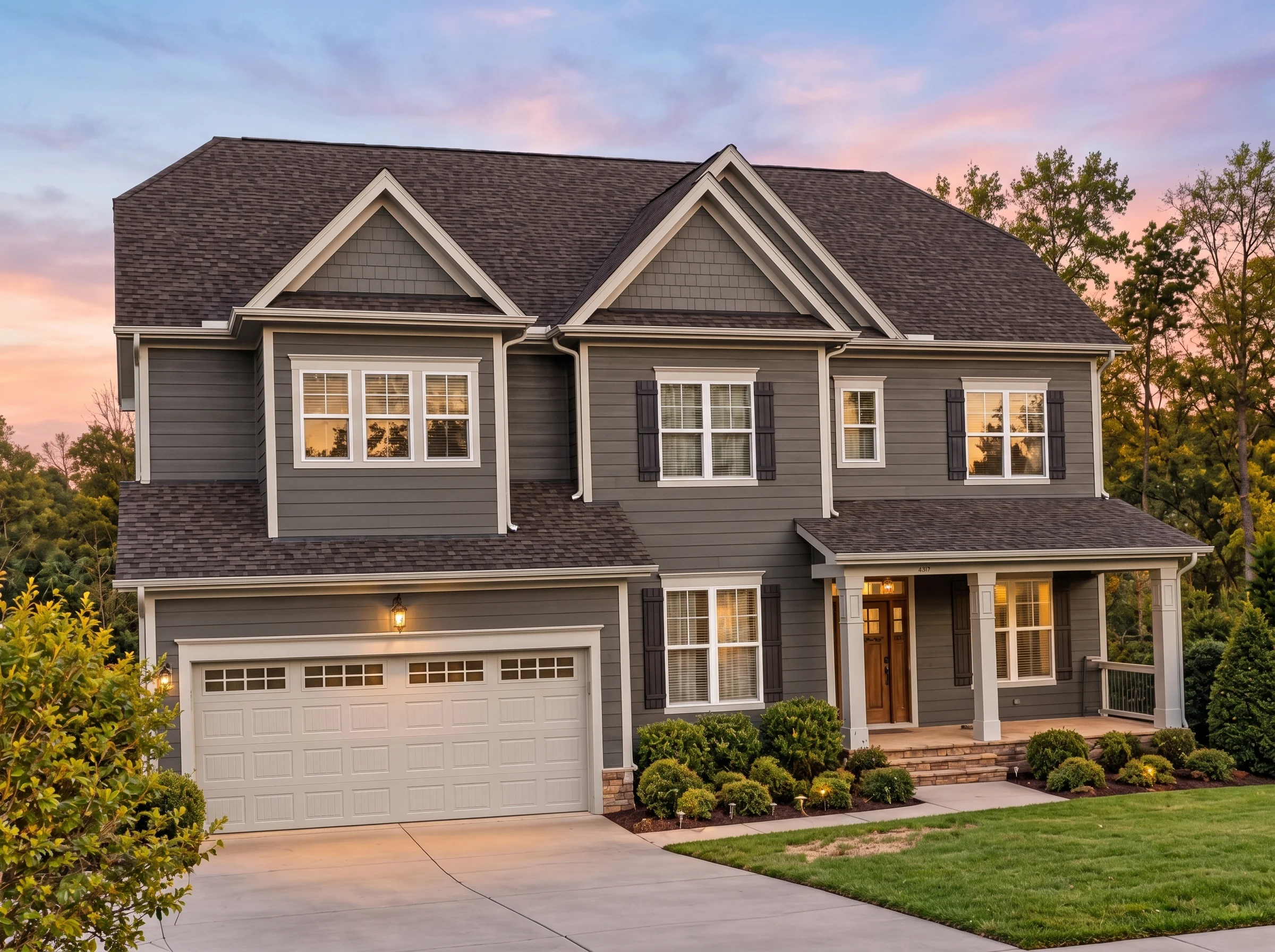 Plan  12-2852 – Washington Basin |  New American – 6-Bed, 5.5-Bath, 4,600 SF - Warm Charcoal, AI-generated exterior concept