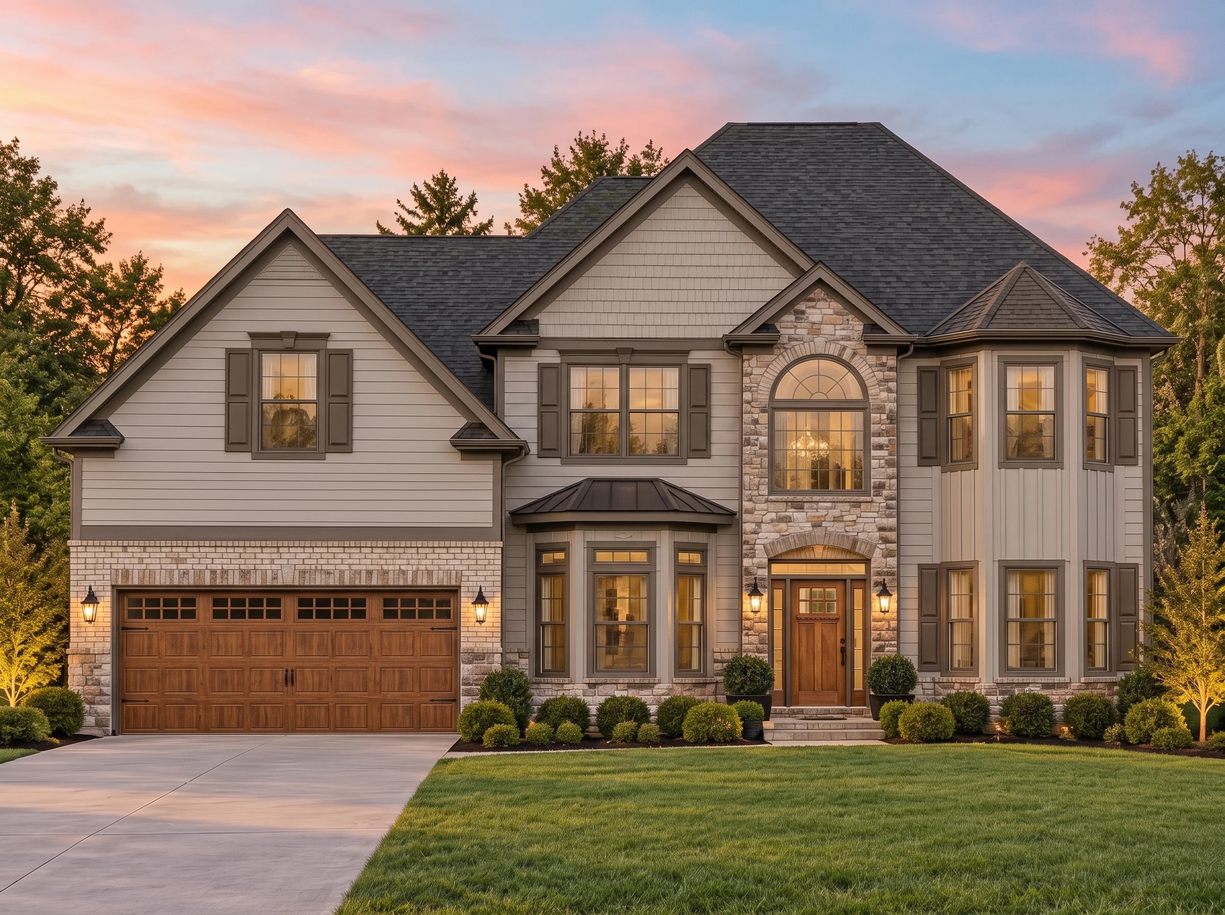 Plan  12-2953 – Walnut Meadow Farm |  New American – 4-Bed, 3.5-Bath, 3,221 SF - Mushroom Taupe, AI-generated exterior concept
