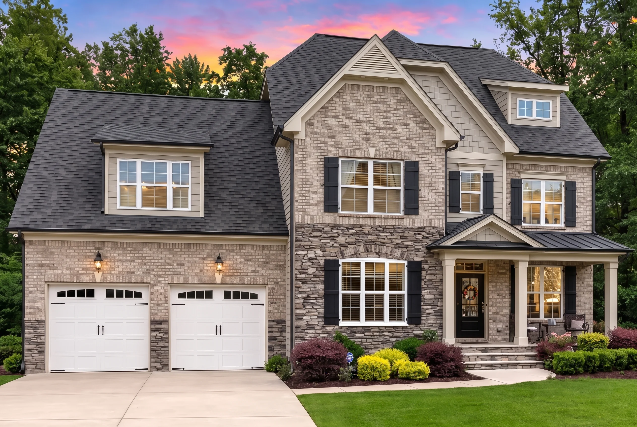 Plan  12-2916 – Aster Woods Estate |  New American – 4-Bed, 3.5-Bath, 3,270 SF - Natural Brick, AI-generated exterior concept