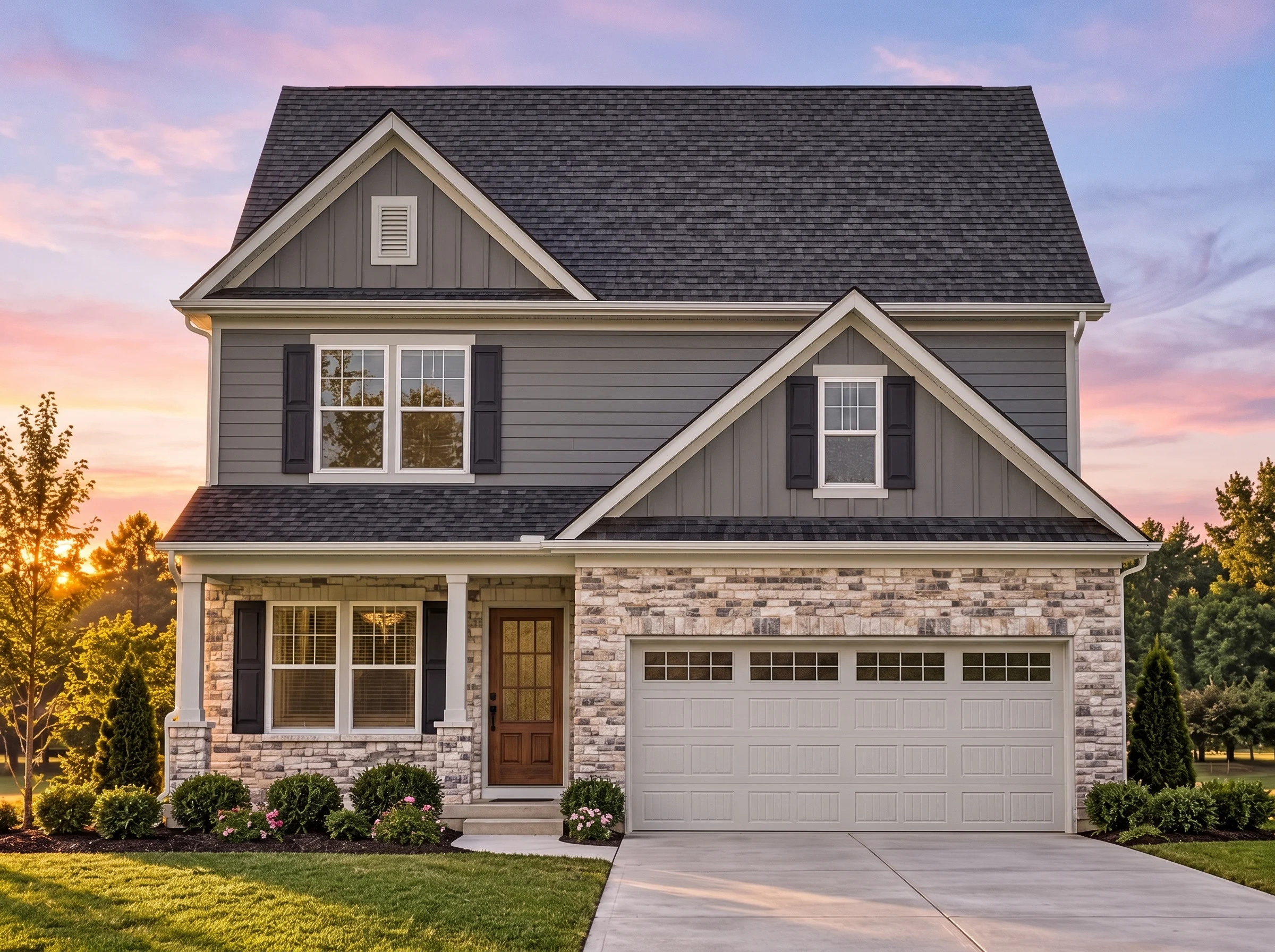 Plan  12-2847 – Infinity Retreat |  Modern Farmhouse – 4-Bed, 3.5-Bath, 2,293 SF - Warm Charcoal, AI-generated exterior concept
