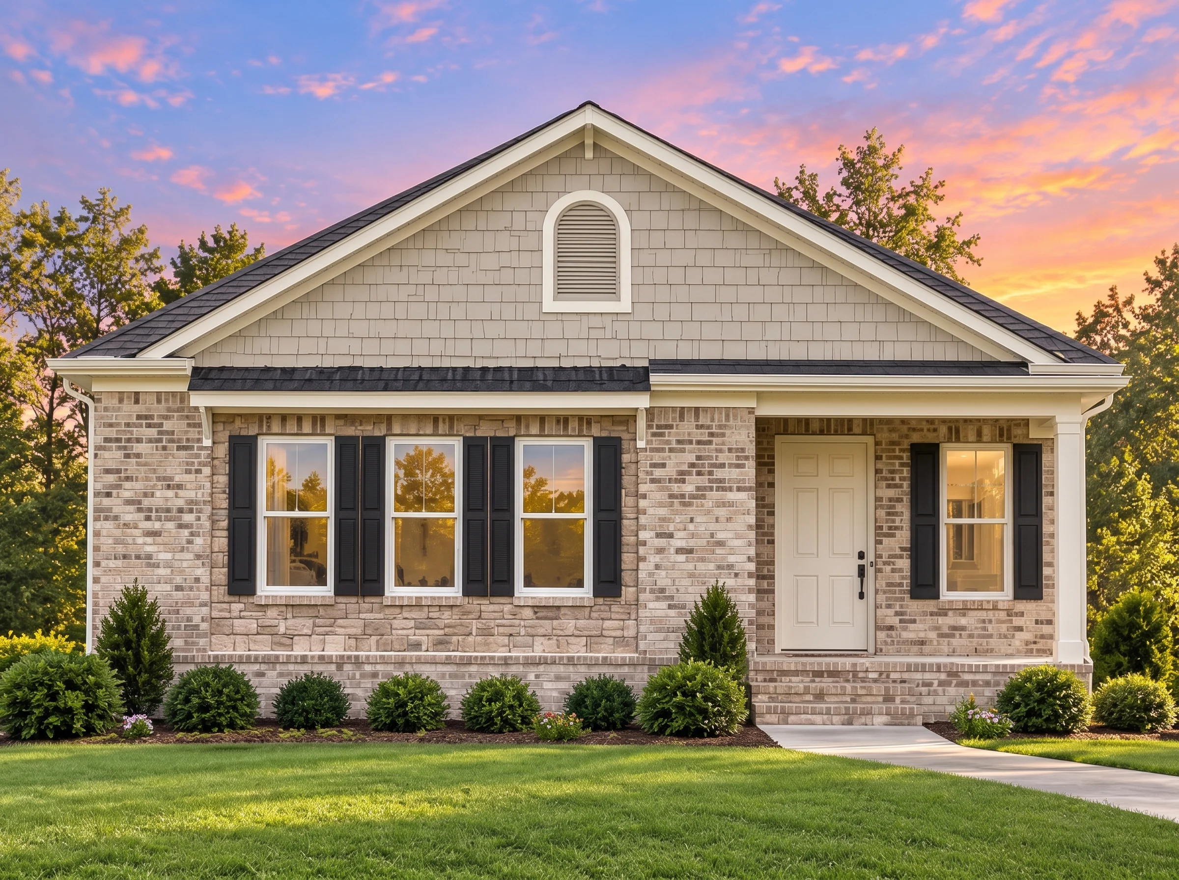 Plan  12-2924 – The Wellington |  Traditional Ranch – 3-Bed, 2-Bath, 1,066 SF - Natural Brick, AI-generated exterior concept