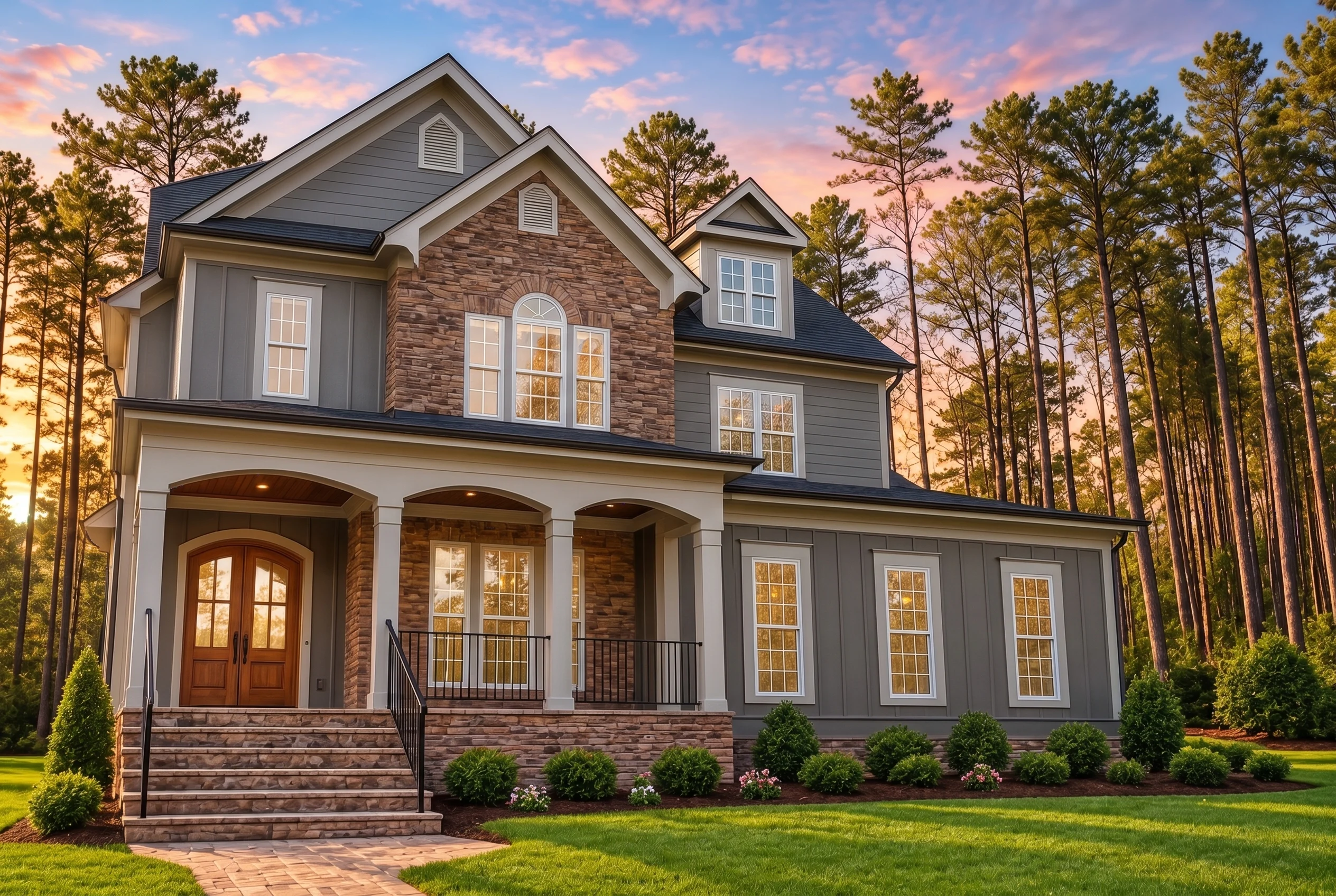Plan  12-2846 – Pivot House | New  American – 4-Bed, 3.5-Bath, 3,163 SF - Warm Charcoal, AI-generated exterior concept