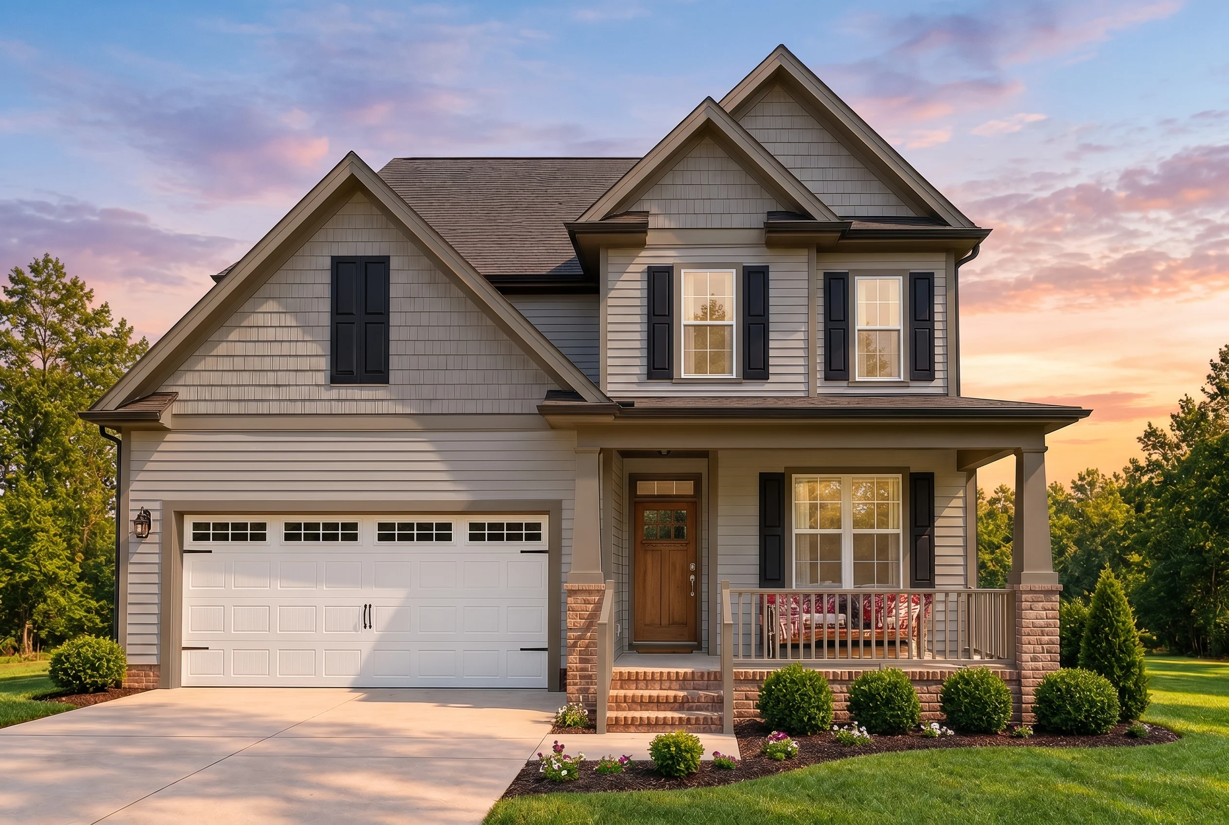 Plan  12-2854 – The Beeches | New  American – 4-Bed, 3.5-Bath, 2,283 SF - Mushroom Taupe, AI-generated exterior concept