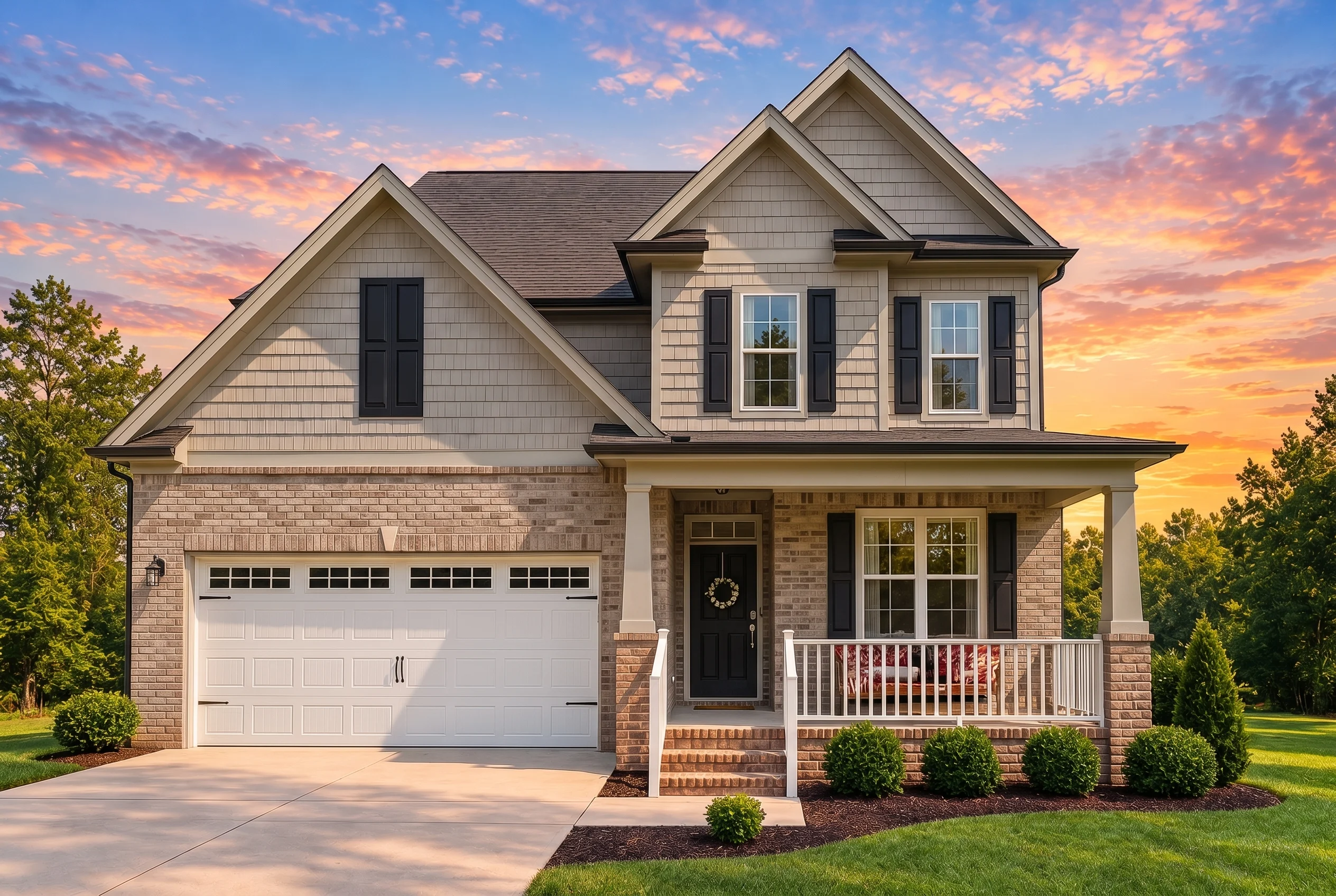 Plan  12-2854 – The Beeches | New  American – 4-Bed, 3.5-Bath, 2,283 SF - Natural Brick, AI-generated exterior concept