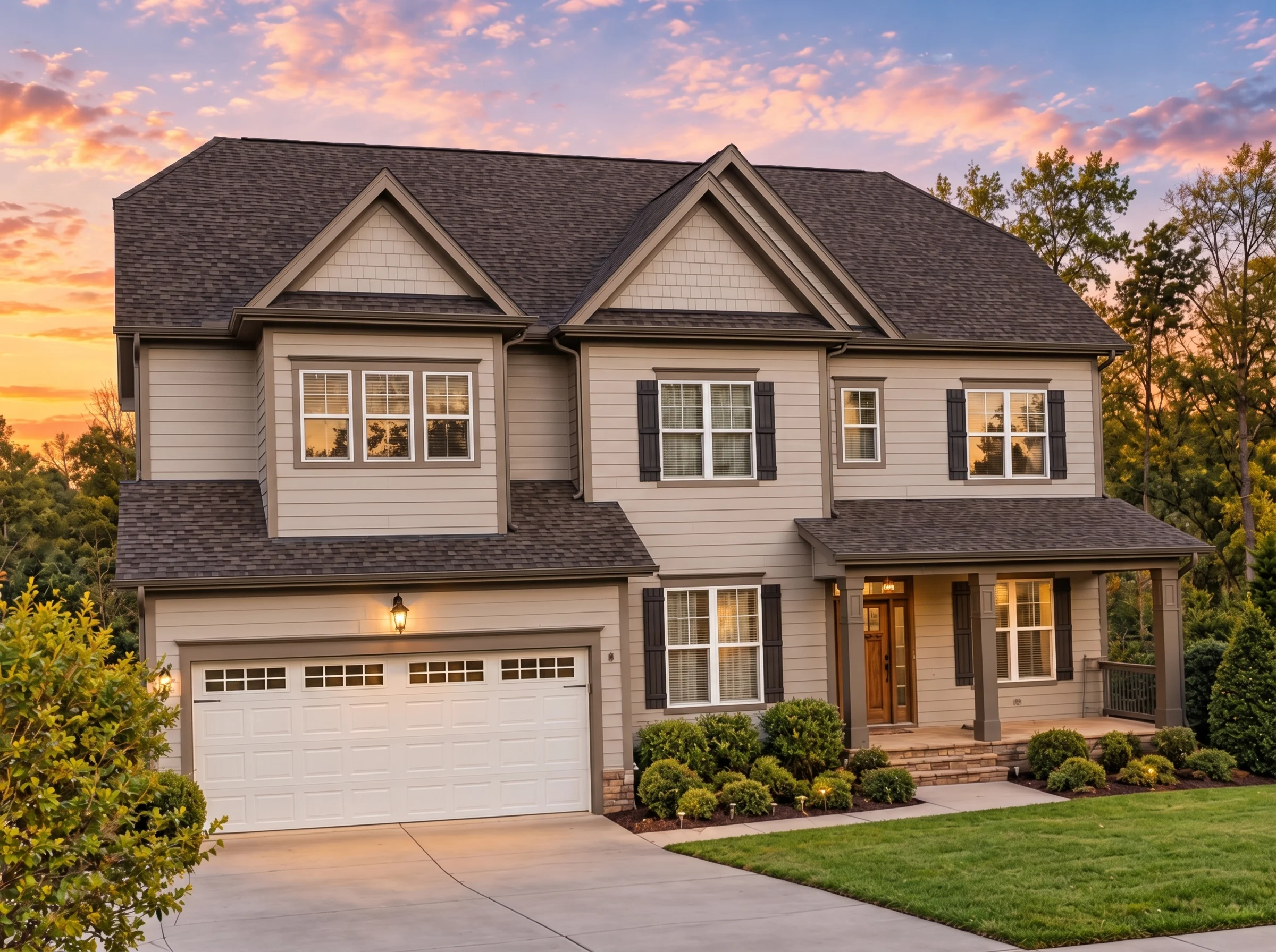 Plan  12-2852 – Washington Basin |  New American – 6-Bed, 5.5-Bath, 4,600 SF - Mushroom Taupe, AI-generated exterior concept