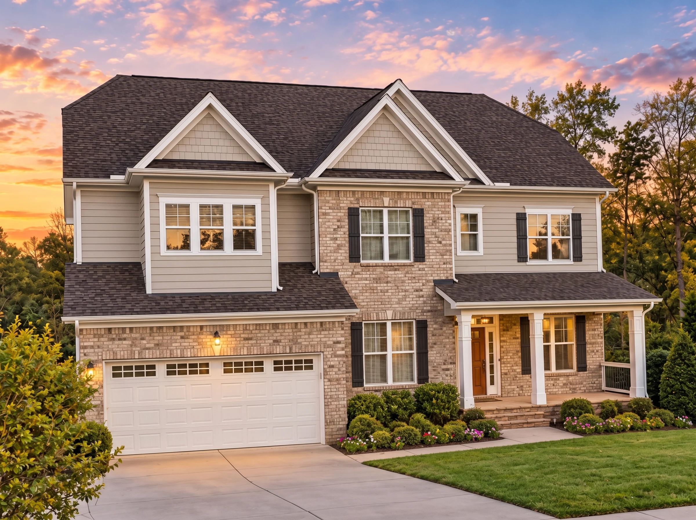 Plan  12-2852 – Washington Basin |  New American – 6-Bed, 5.5-Bath, 4,600 SF - Natural Brick, AI-generated exterior concept