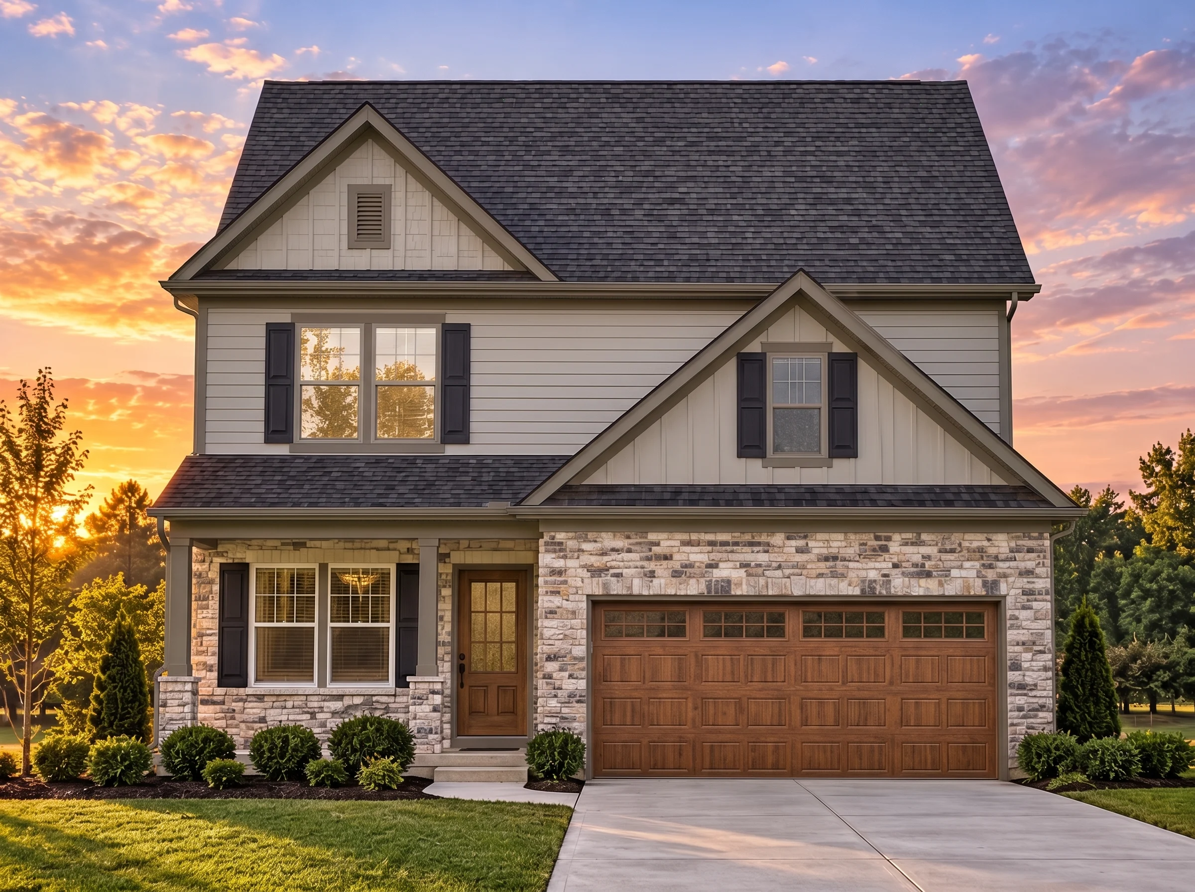 Plan  12-2847 – Infinity Retreat |  Modern Farmhouse – 4-Bed, 3.5-Bath, 2,293 SF - Mushroom Taupe, AI-generated exterior concept