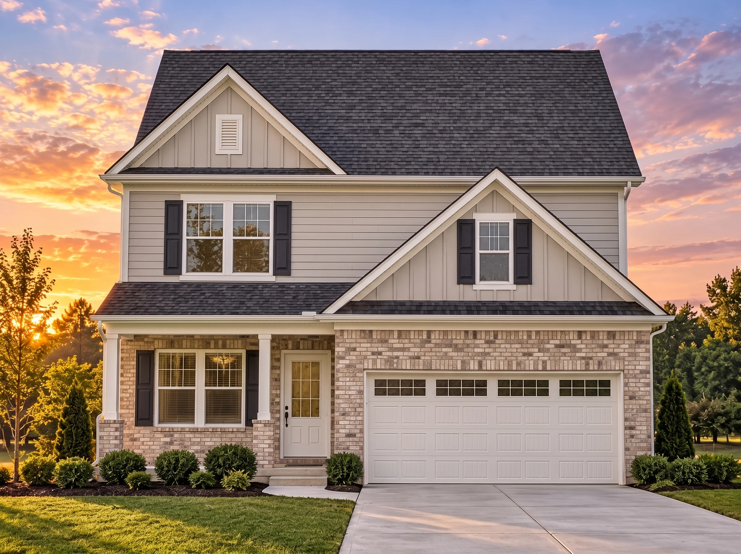 Plan  12-2847 – Infinity Retreat |  Modern Farmhouse – 4-Bed, 3.5-Bath, 2,293 SF - Natural Brick, AI-generated exterior concept