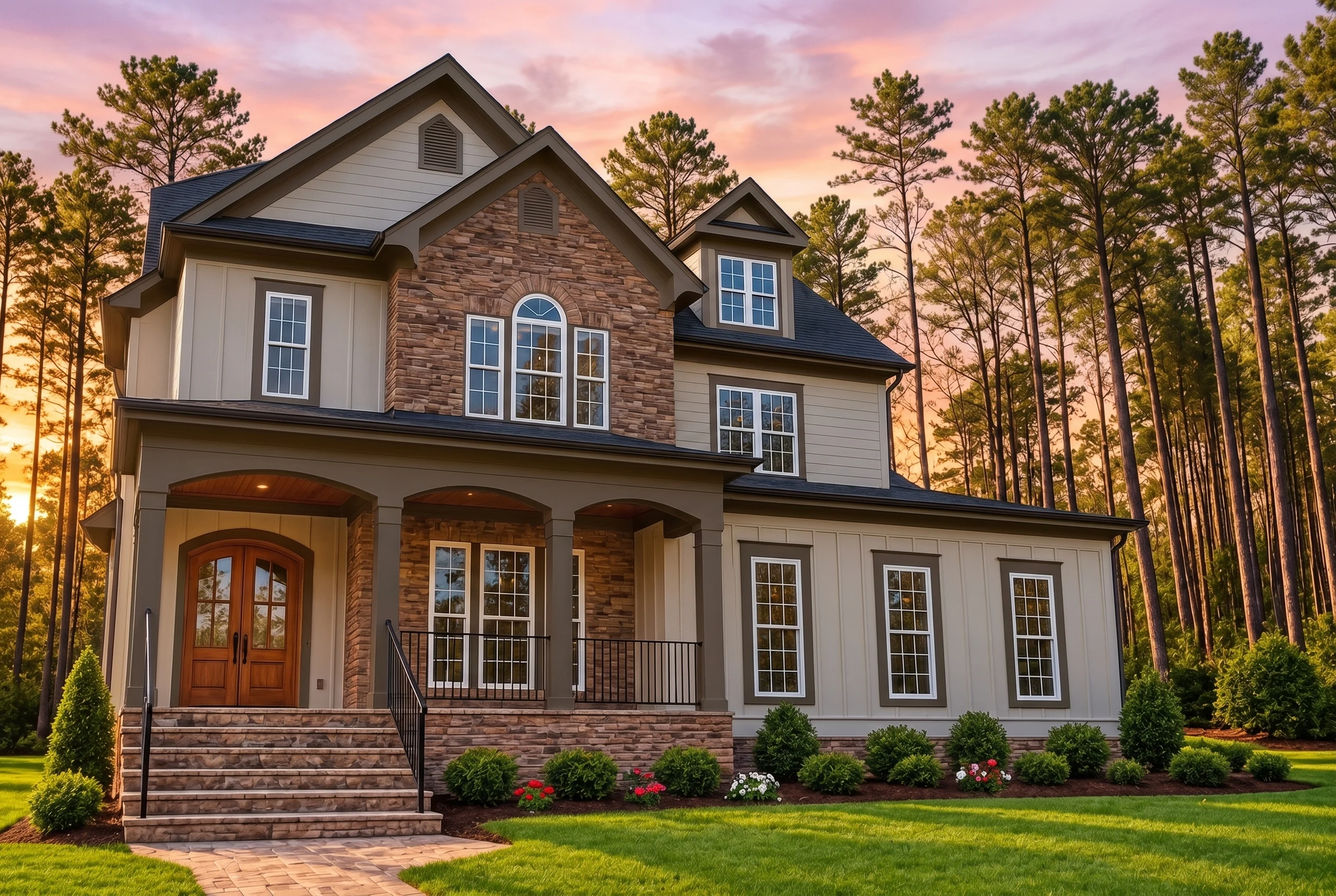 Plan  12-2846 – Pivot House | New  American – 4-Bed, 3.5-Bath, 3,163 SF - Mushroom Taupe, AI-generated exterior concept