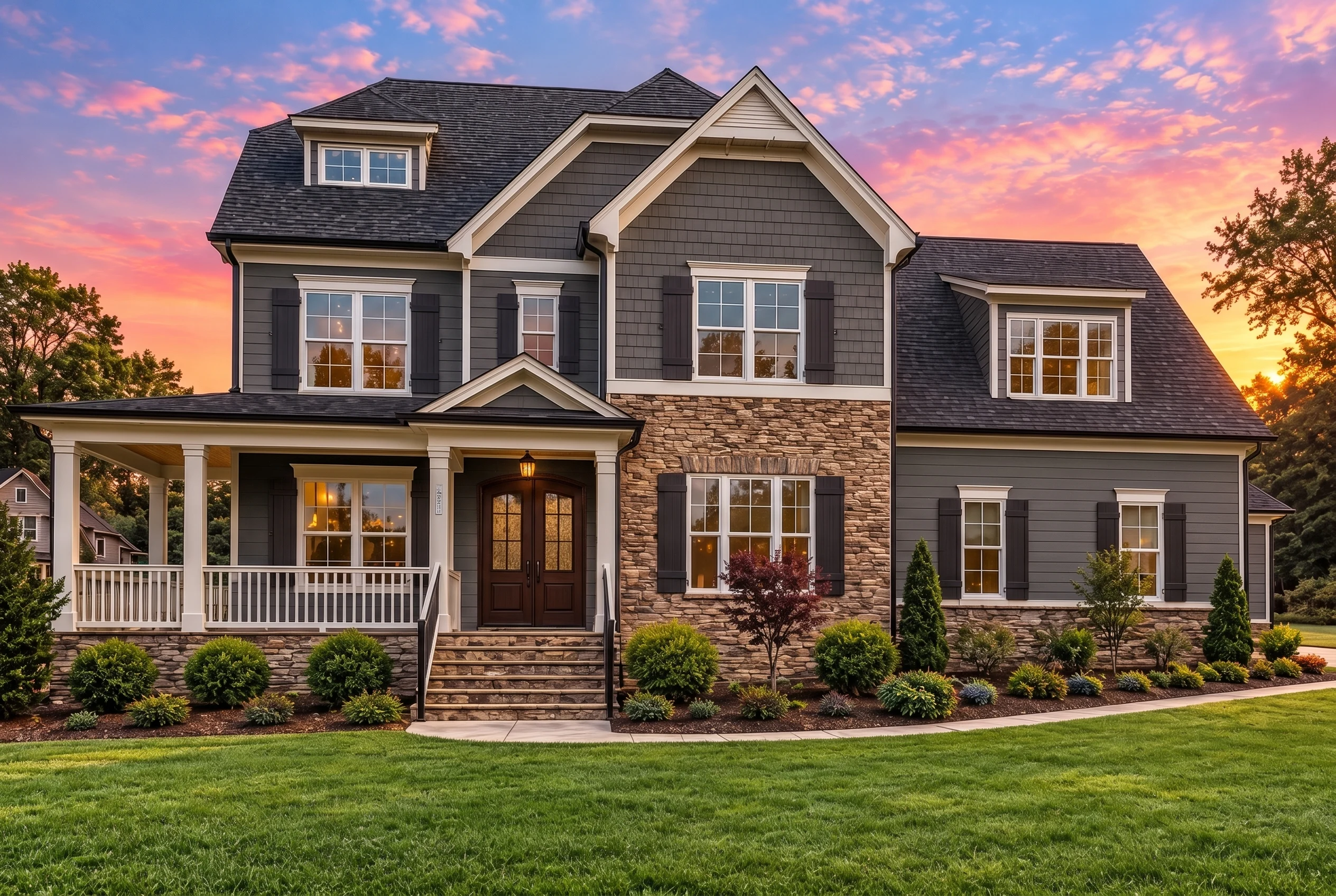 Plan  12-2813 – Alabama Gulf | New  American – 5-Bed, 3.5-Bath, 3,684 SF - Warm Charcoal, AI-generated exterior concept