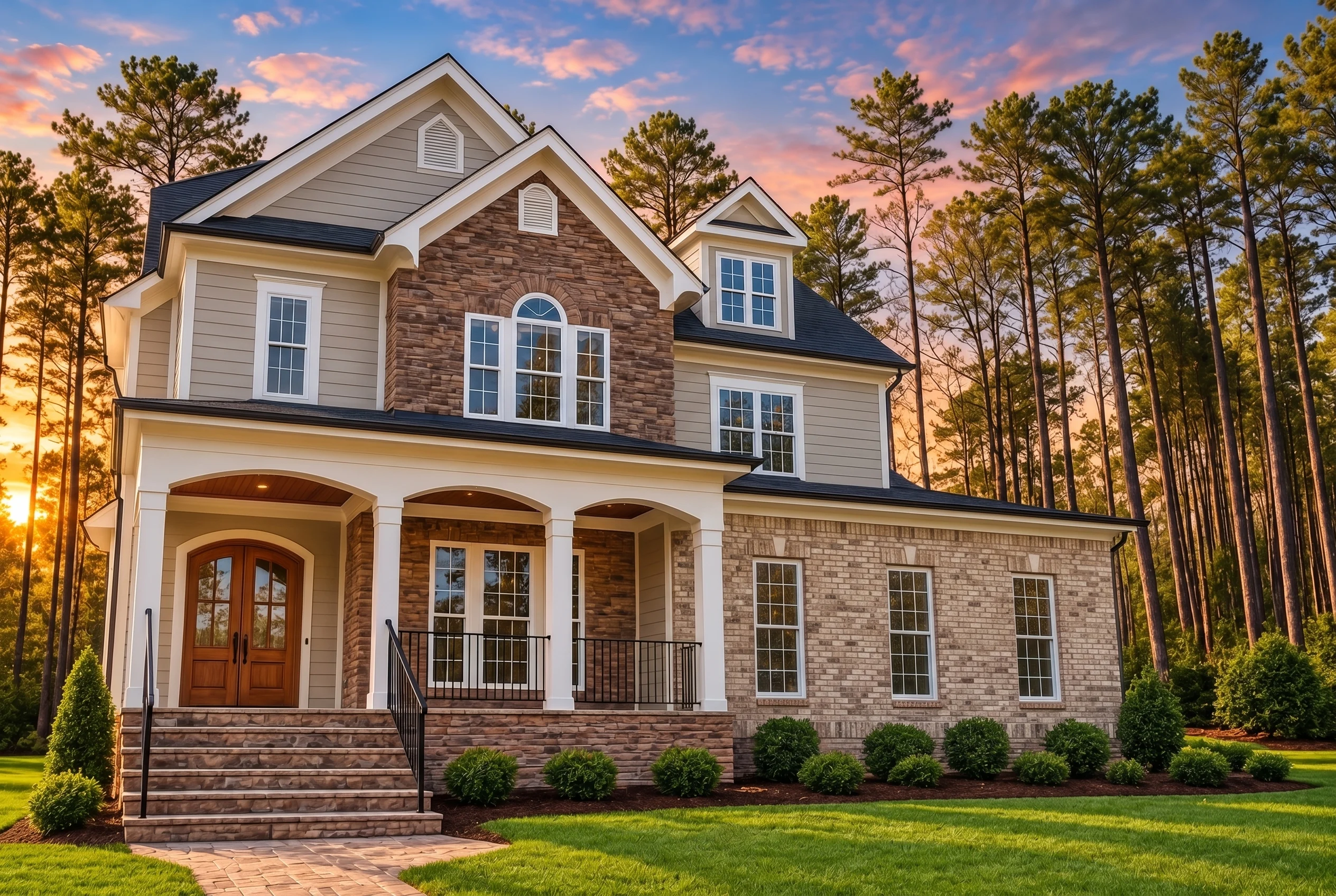 Plan  12-2846 – Pivot House | New  American – 4-Bed, 3.5-Bath, 3,163 SF - Natural Brick, AI-generated exterior concept