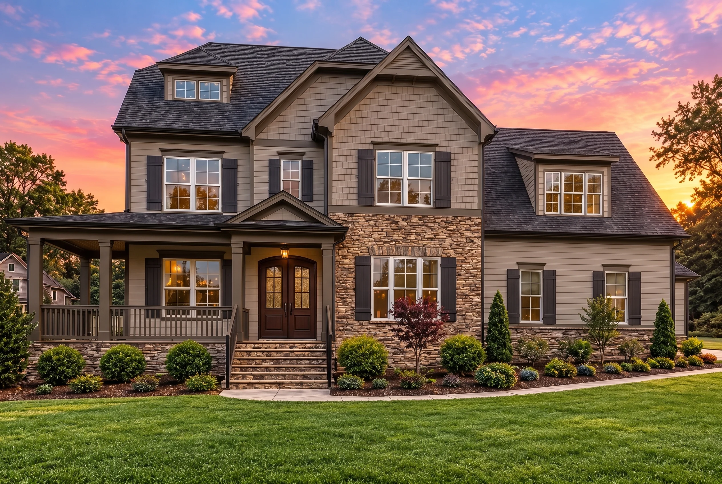 Plan  12-2813 – Alabama Gulf | New  American – 5-Bed, 3.5-Bath, 3,684 SF - Mushroom Taupe, AI-generated exterior concept