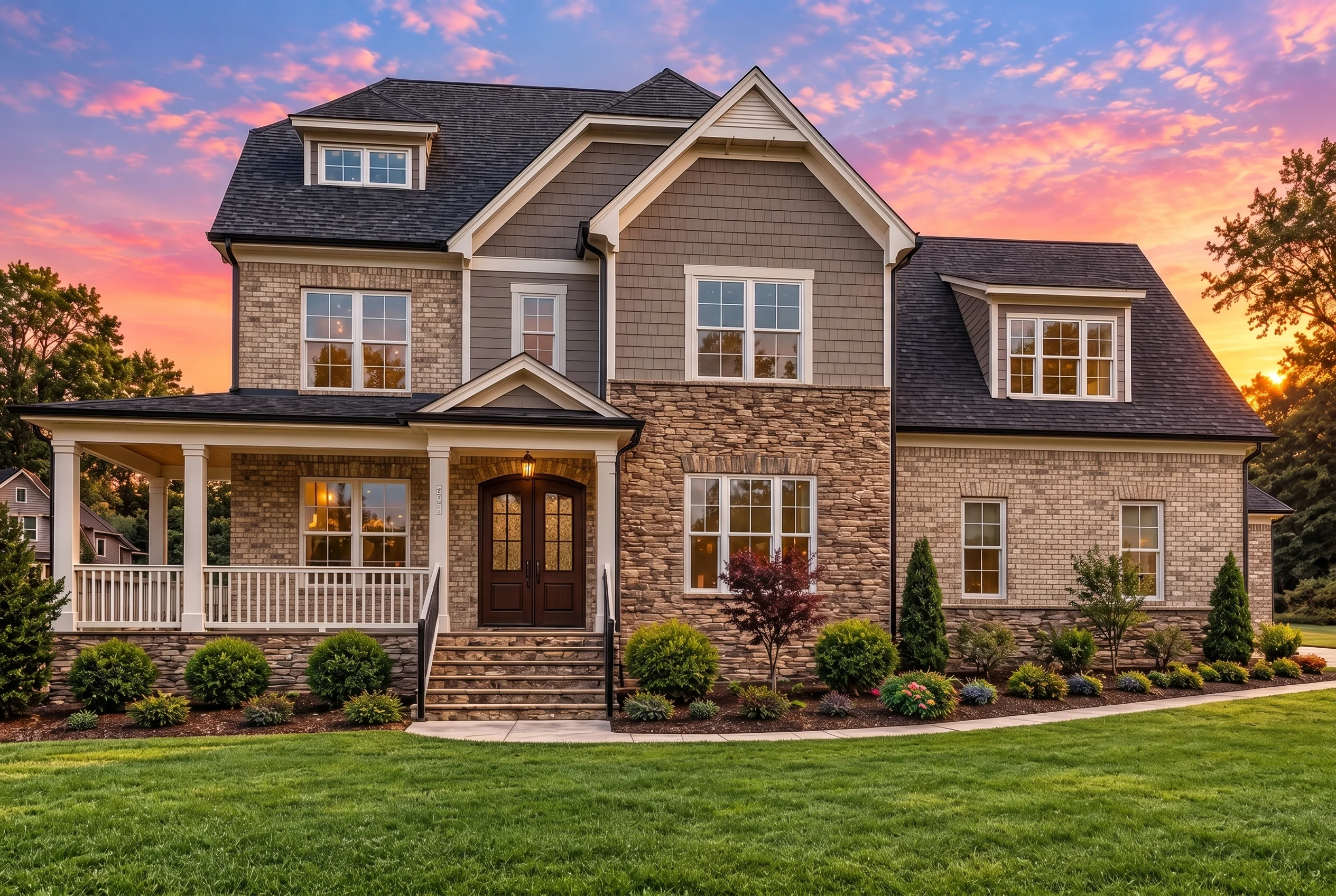 Plan  12-2813 – Alabama Gulf | New  American – 5-Bed, 3.5-Bath, 3,684 SF - Natural Brick, AI-generated exterior concept