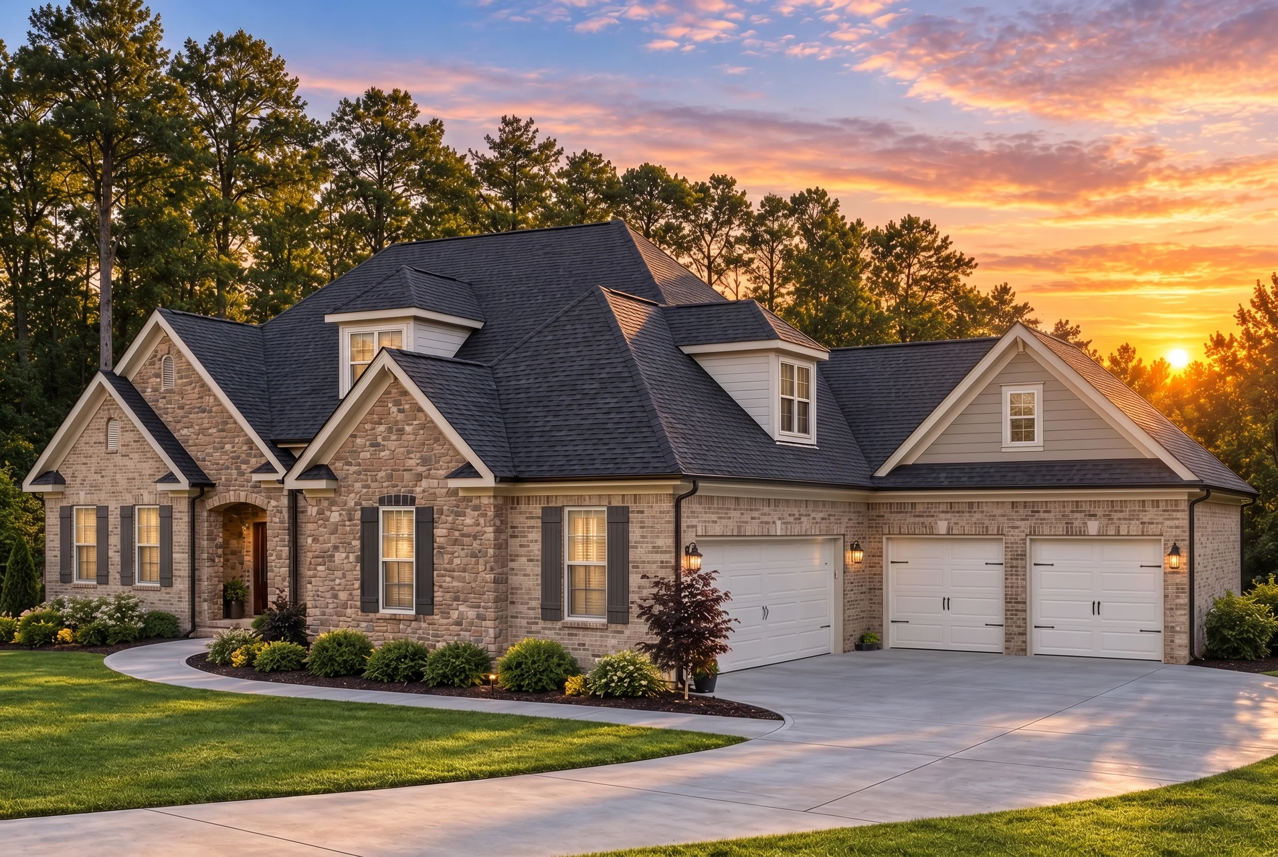 Plan  12-2818 – Auburn Trail Place |  Traditional – 4-Bed, 5-Bath, 3,693 SF - Natural Brick, AI-generated exterior concept