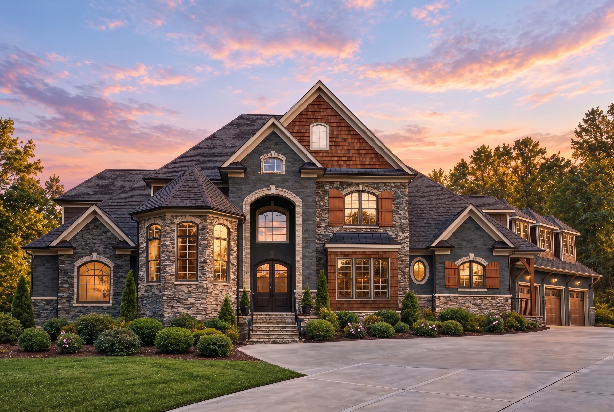 Plan  12-2860 – Rose Cove Cottage |  Traditional Colonial – 5-Bed, 1.5-Bath, 6,413 SF - Warm Charcoal, AI-generated exterior concept