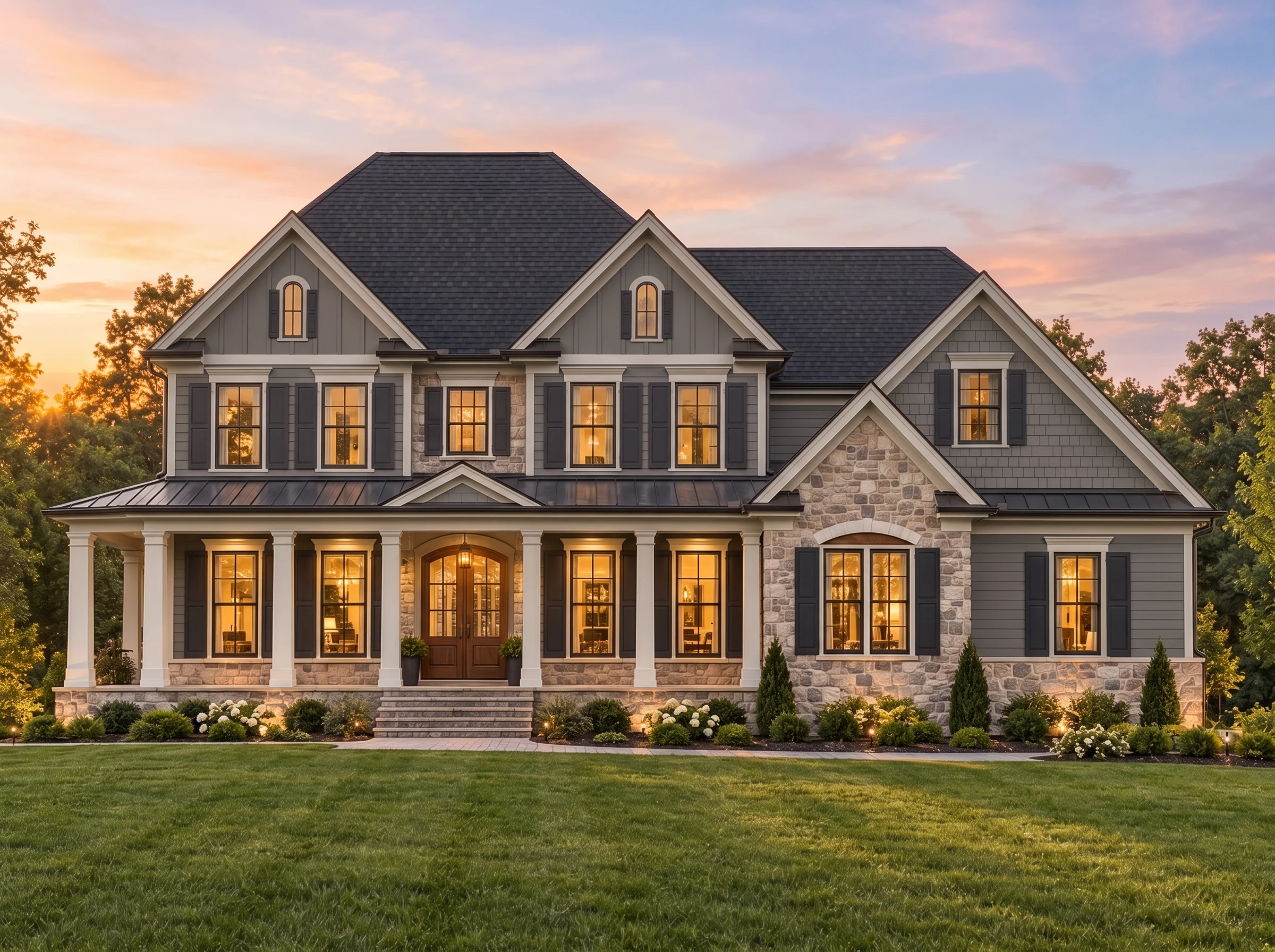 Plan  13-1306 – Aster Creek Villa |  Traditional Colonial – 4-Bed, 5-Bath, 4,713 SF - Warm Charcoal, AI-generated exterior concept