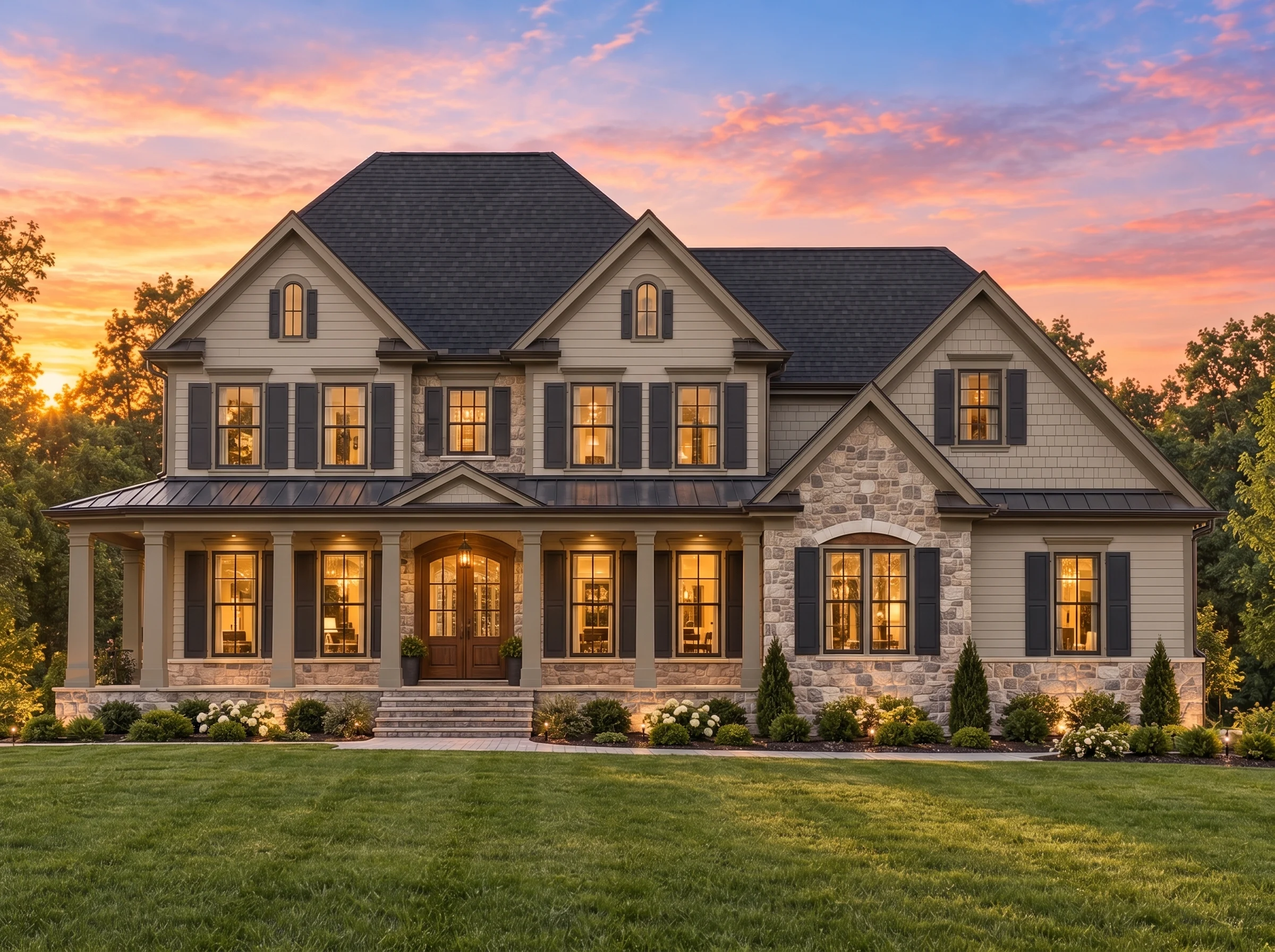 Plan  13-1306 – Aster Creek Villa |  Traditional Colonial – 4-Bed, 5-Bath, 4,713 SF - Mushroom Taupe, AI-generated exterior concept
